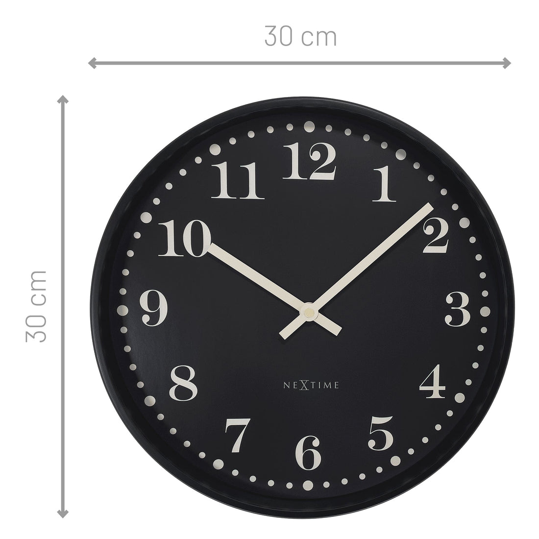 Wall clock 30cm-Silent-Black/White-Plastic-NeXtime 'Dickens' - Goat Corp