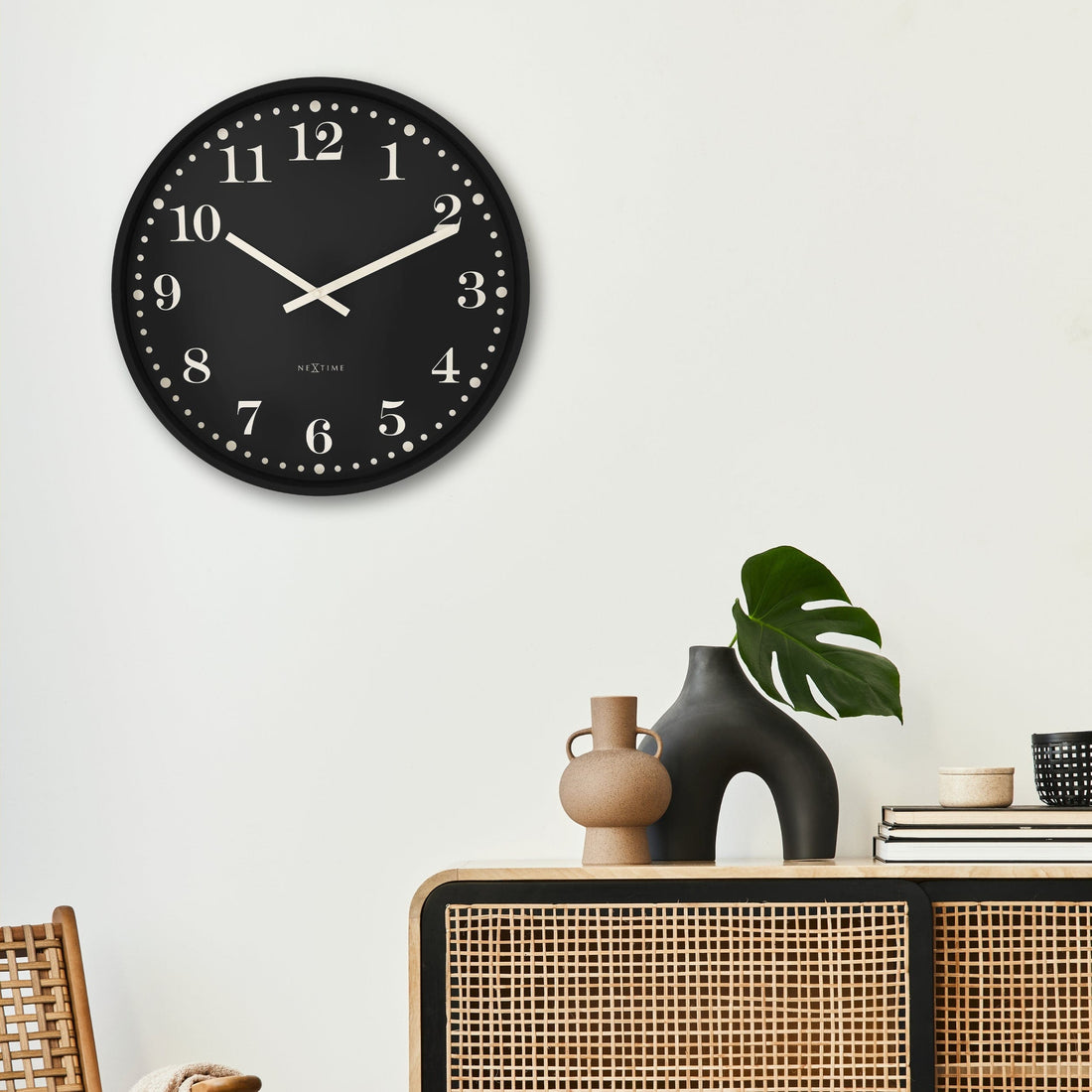 Wall clock 50cm-Silent-Black/White-Plastic-NeXtime 'Dickens Large' - Goat Corp
