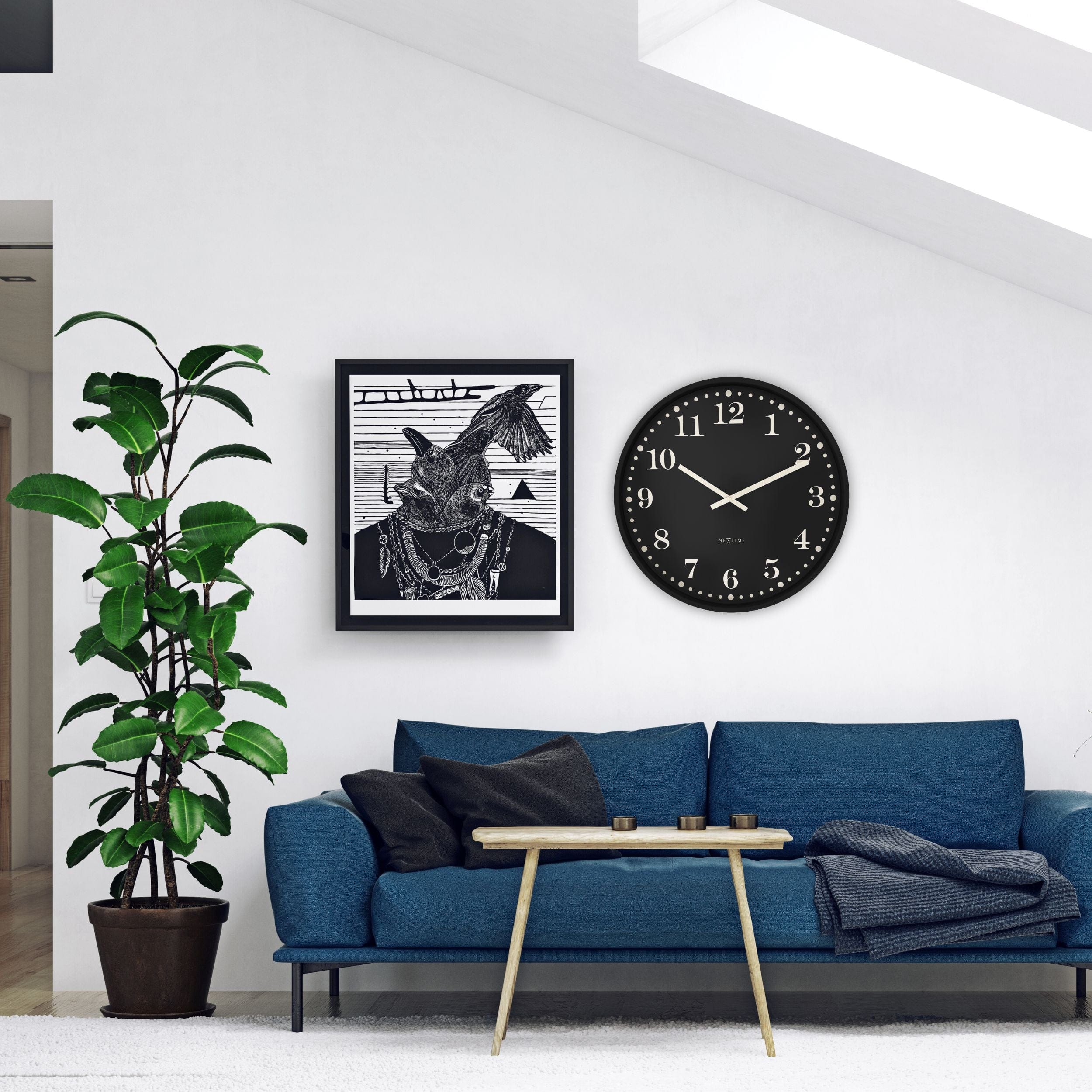 Wall clock 50cm-Silent-Black/White-Plastic-NeXtime 'Dickens Large' - Goat Corp