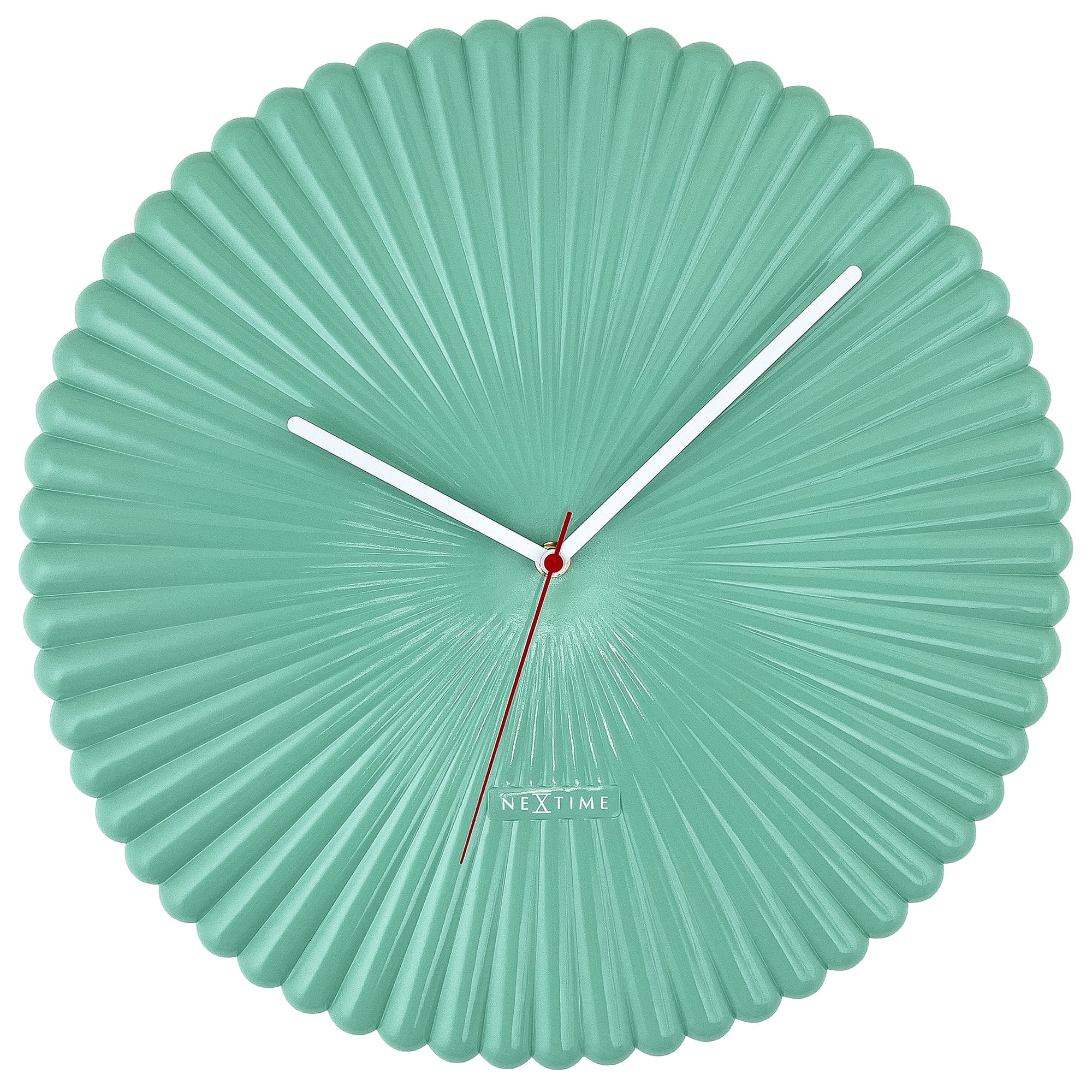 Wall clock 40cm-Silent-White/Green-Polyresin-NeXtime 'Mousse' - Goat Corp