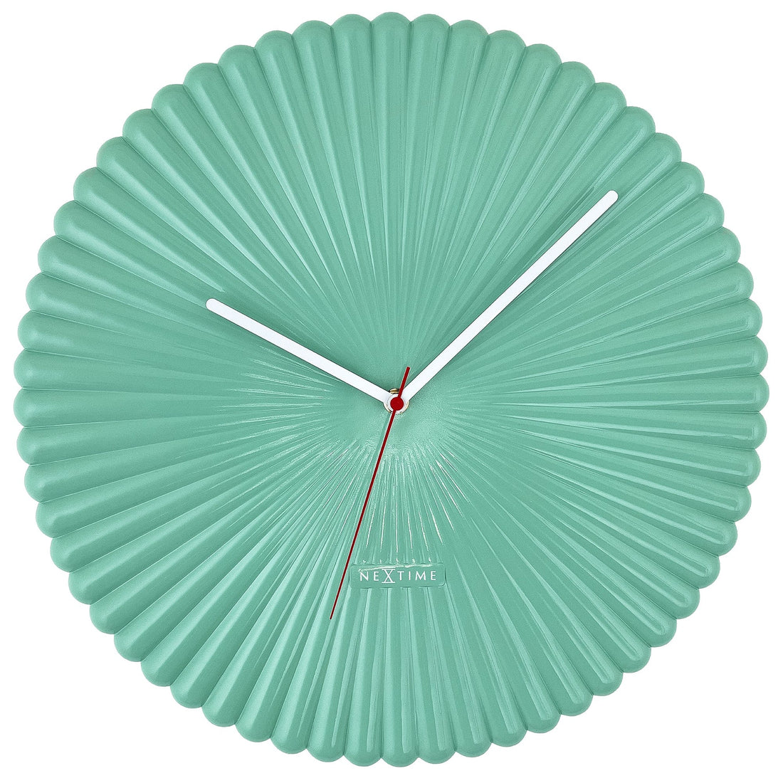 Wall clock 40cm-Silent-White/Green-Polyresin-NeXtime 'Mousse' - Goat Corp