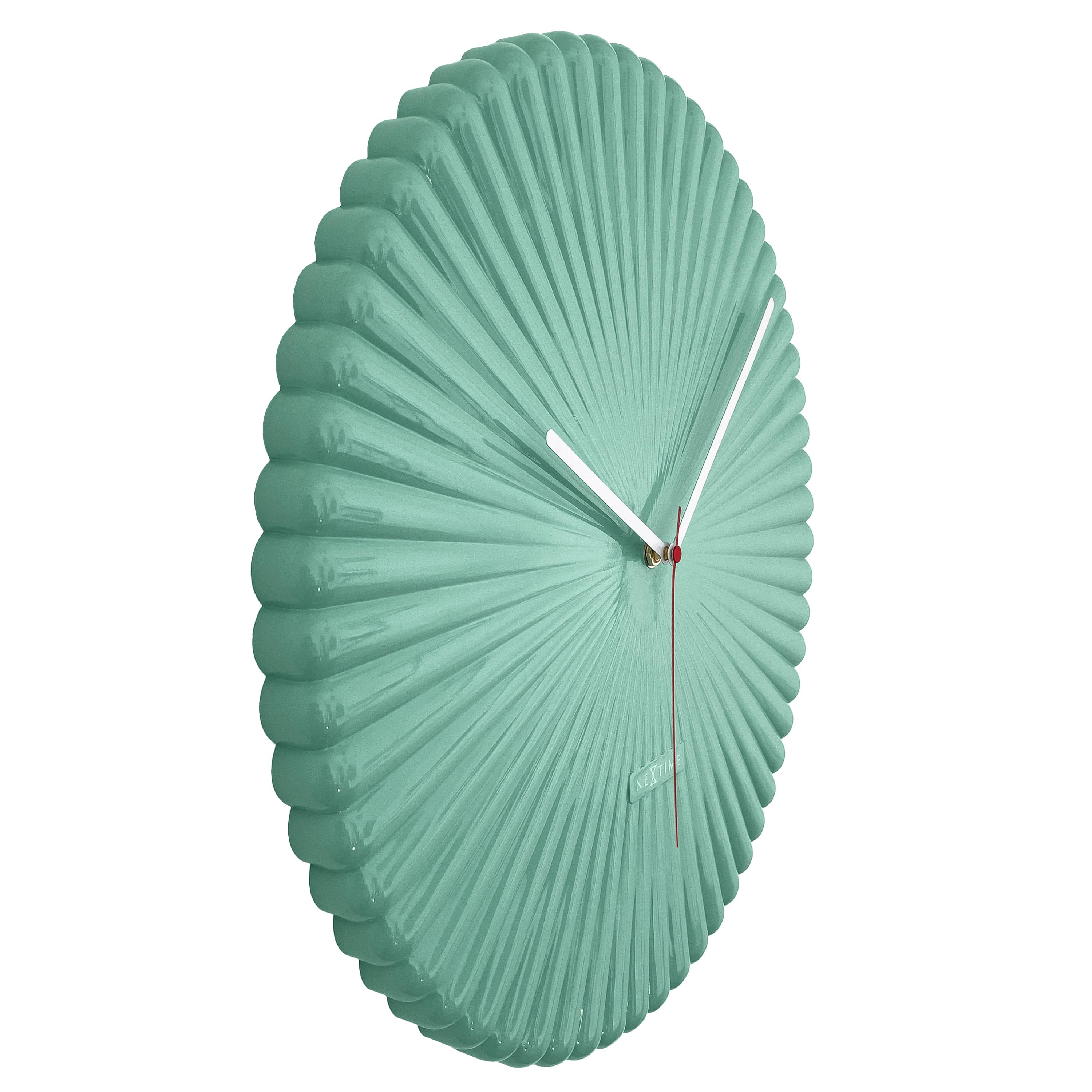 Wall clock 40cm-Silent-White/Green-Polyresin-NeXtime 'Mousse' - Goat Corp