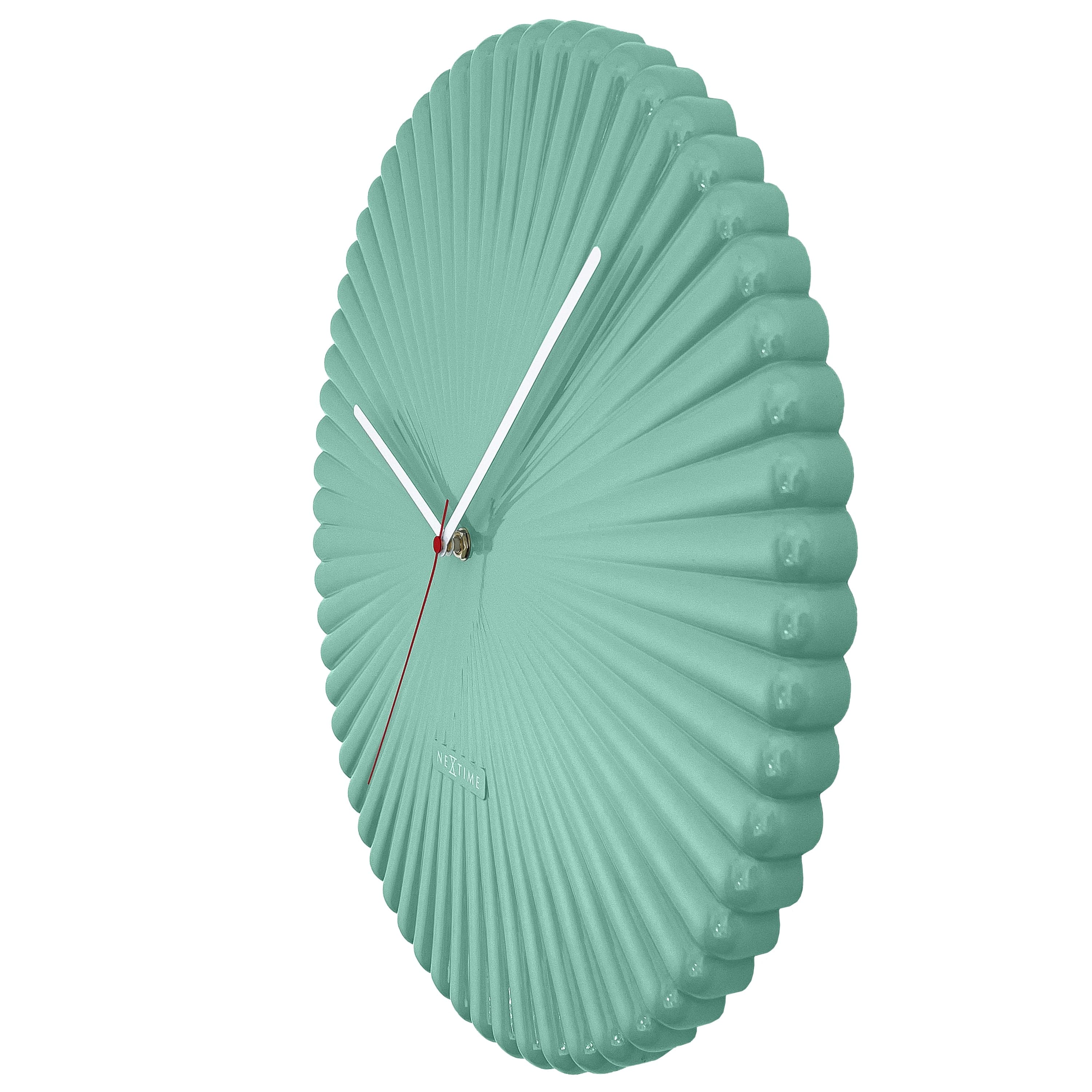 Wall clock 40cm-Silent-White/Green-Polyresin-NeXtime 'Mousse' - Goat Corp