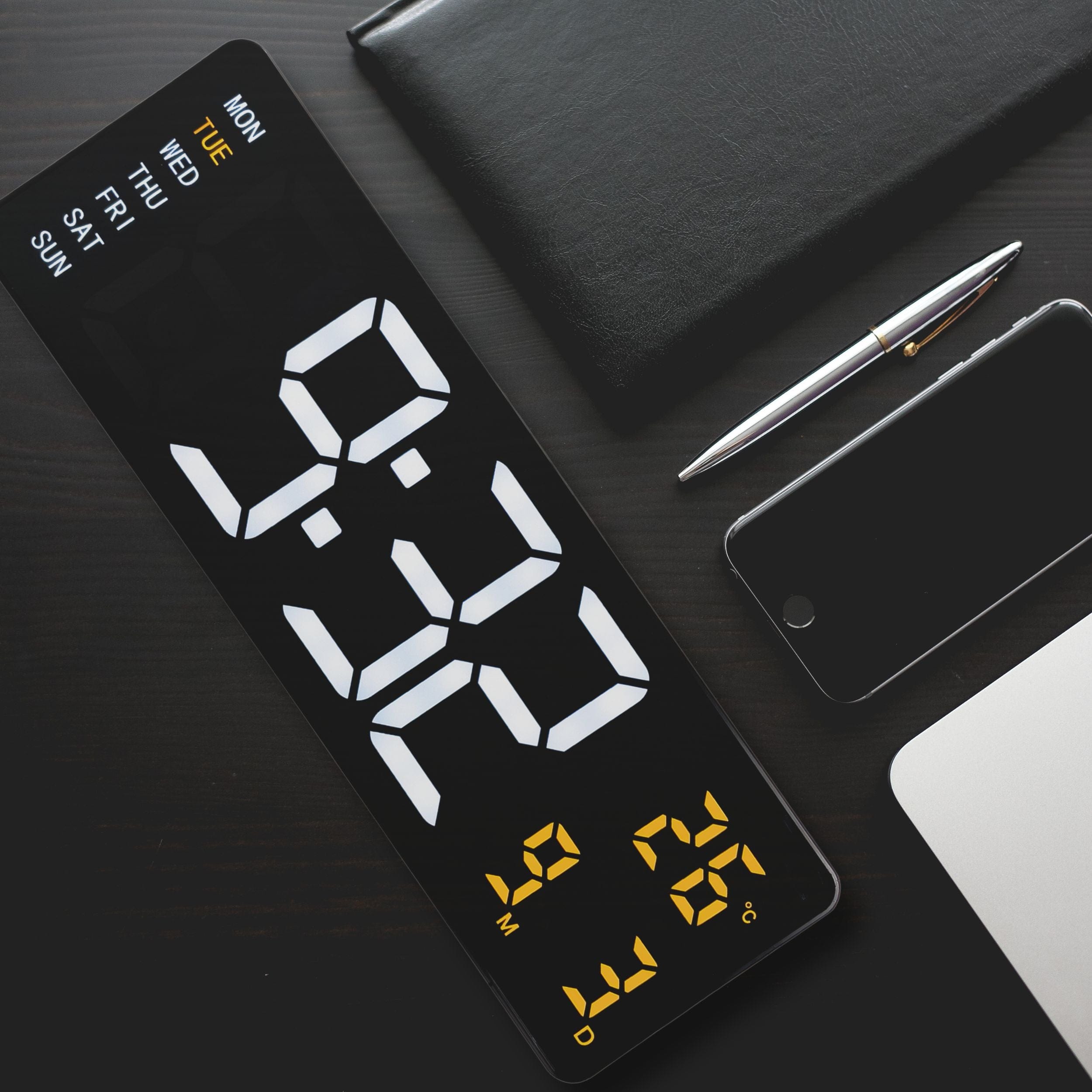 Digital wall/alarm clock 38.8x12.9x3.2cm-Black-ABS-NeXtime 'Super Digi' - Goat Corp