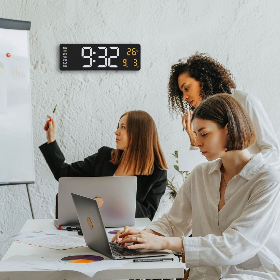 Digital wall/alarm clock 38.8x12.9x3.2cm-Black-ABS-NeXtime 'Super Digi' - Goat Corp