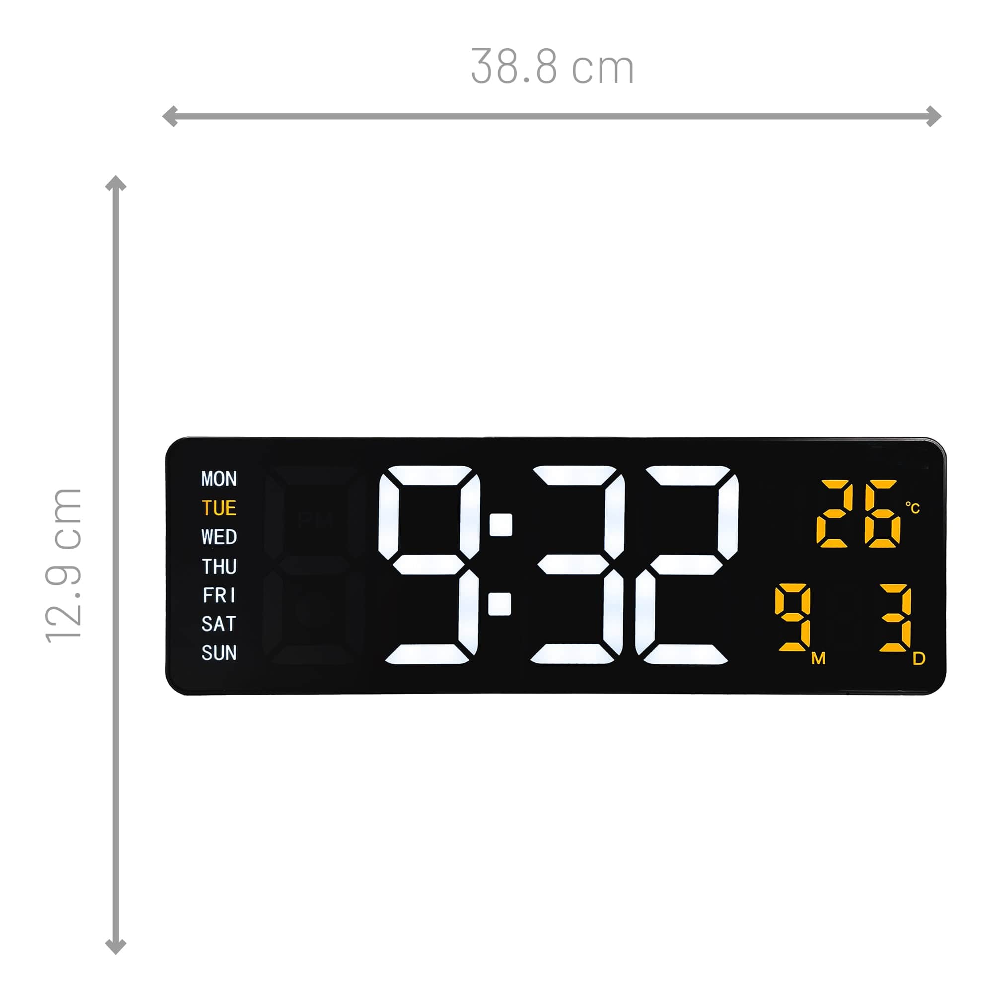 Digital wall/alarm clock 38.8x12.9x3.2cm-Black-ABS-NeXtime 'Super Digi' - Goat Corp