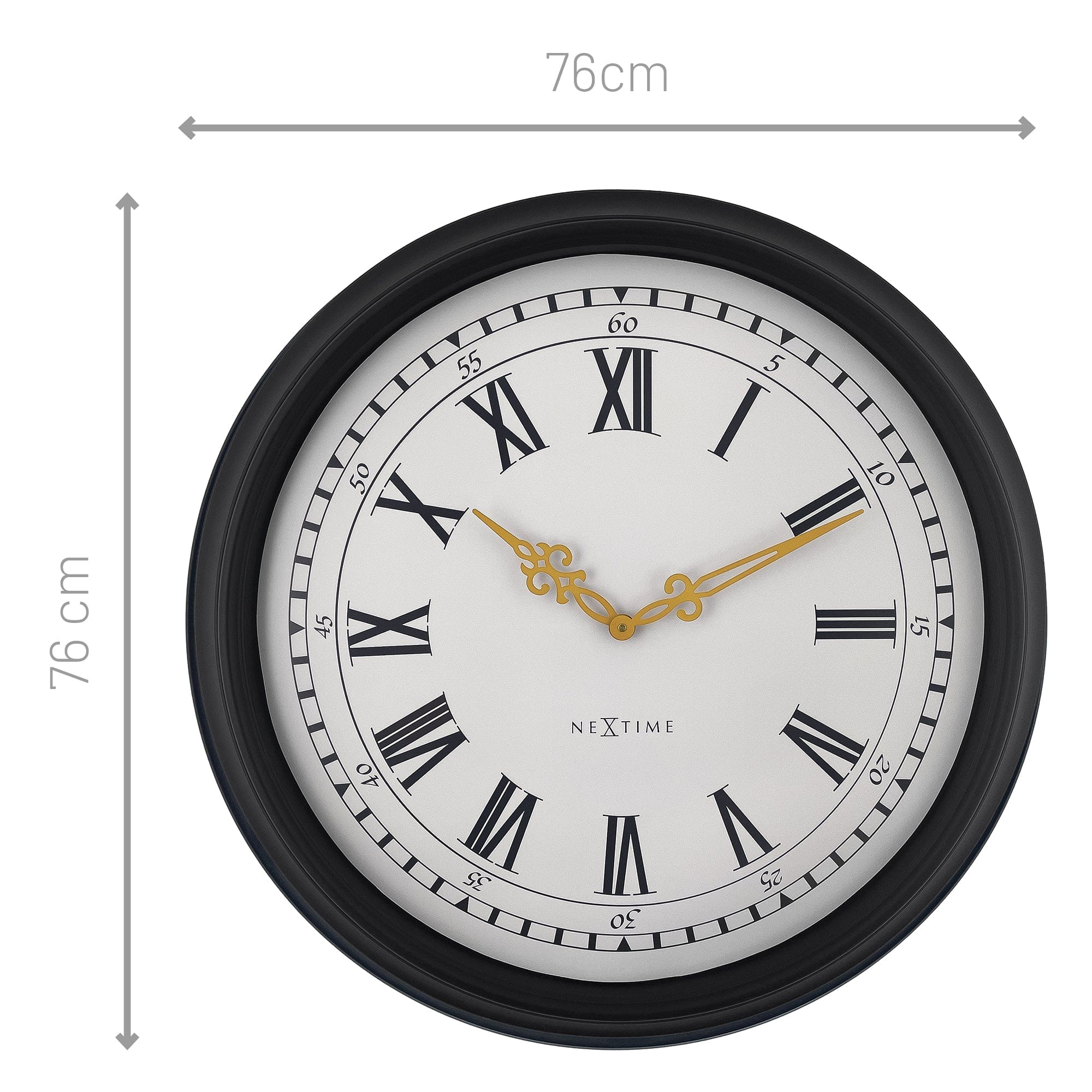 Wall clock 76cm-Black/Grey-Plastic-NeXtime 'Chopin Large' - Goat Corp