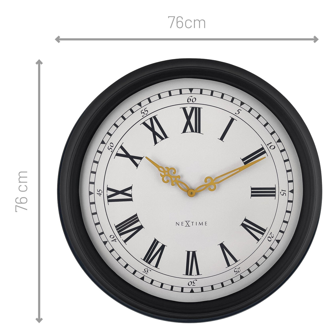 Wall clock 76cm-Black/Grey-Plastic-NeXtime 'Chopin Large' - Goat Corp