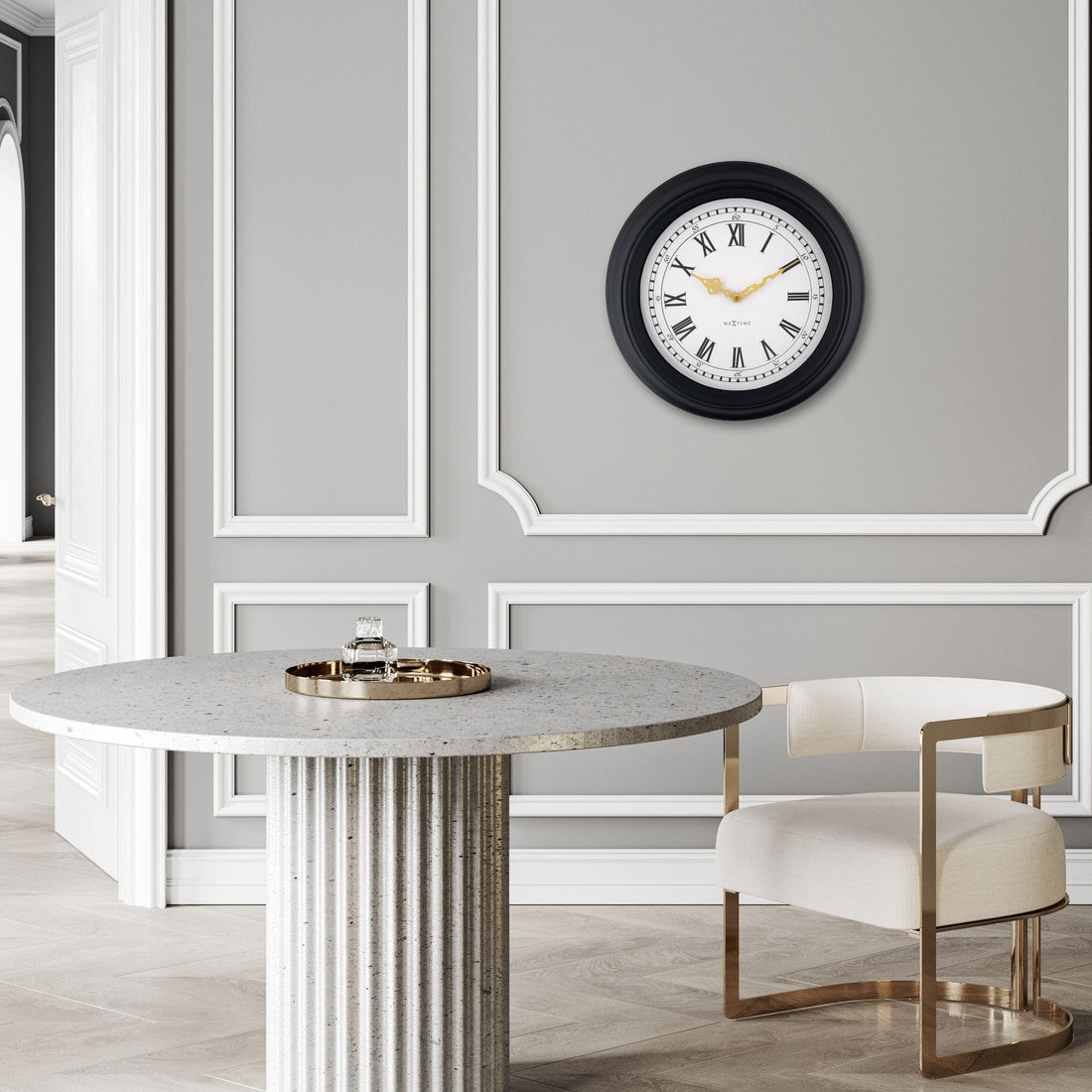 Wall clock 40cm-Silent-Black/Grey-Plastic-NeXtime 'Chopin' - Goat Corp