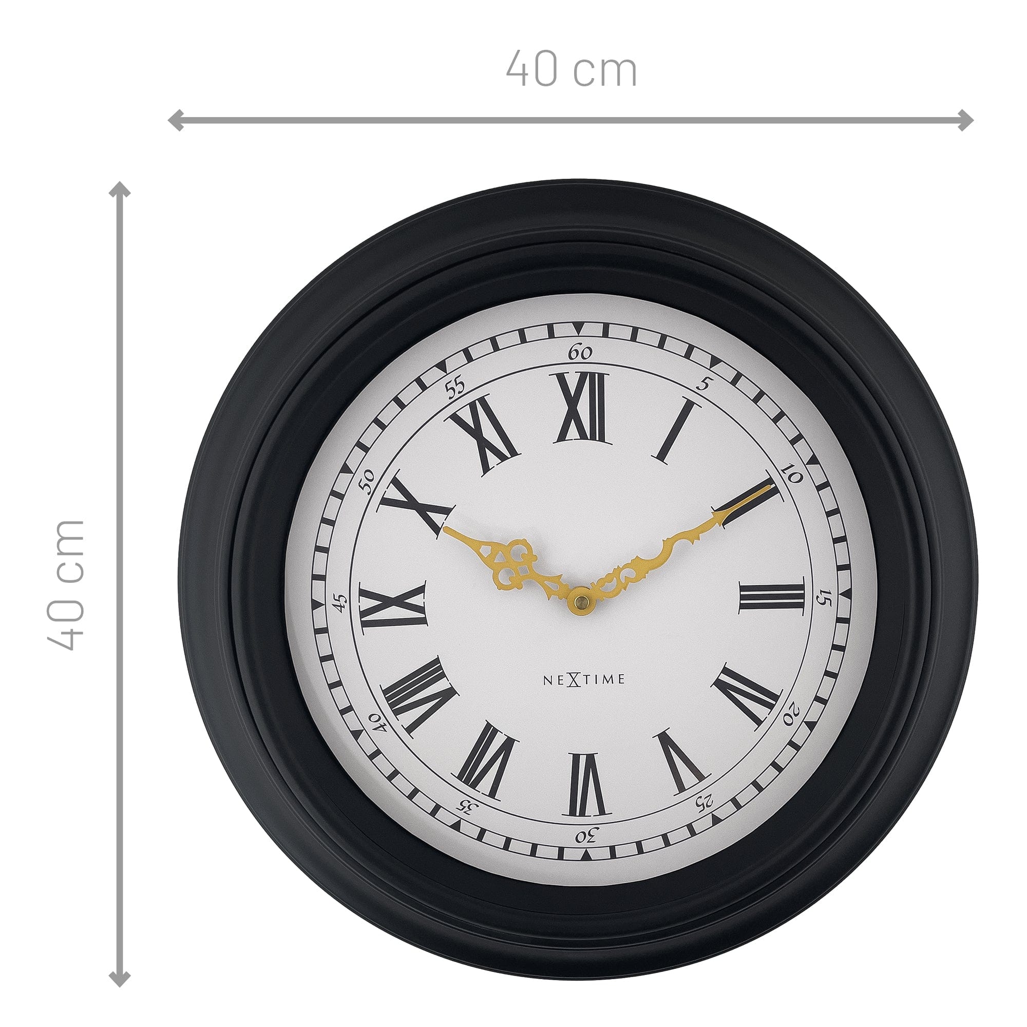 Wall clock 40cm-Silent-Black/Grey-Plastic-NeXtime 'Chopin' - Goat Corp