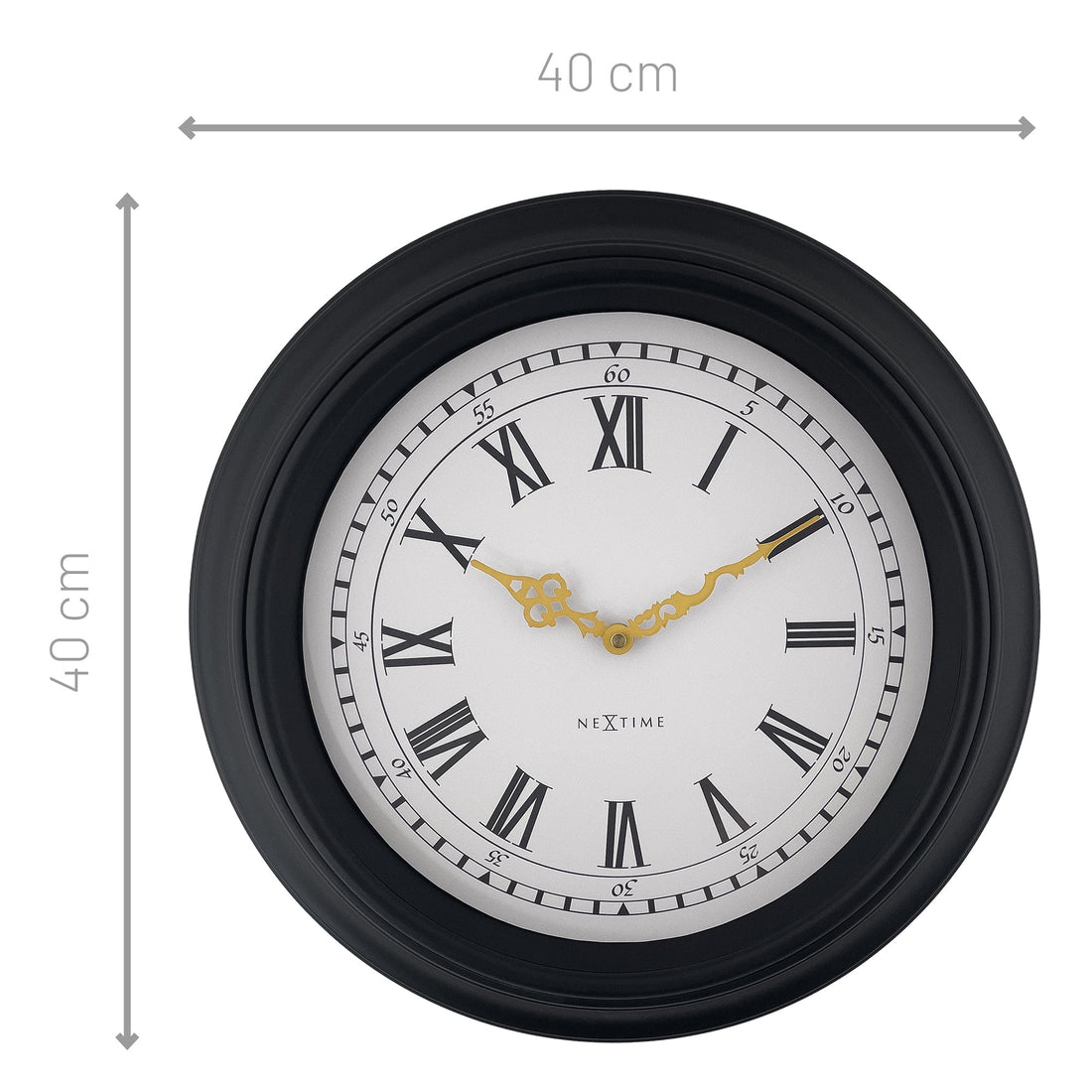 Wall clock 40cm-Silent-Black/Grey-Plastic-NeXtime 'Chopin' - Goat Corp