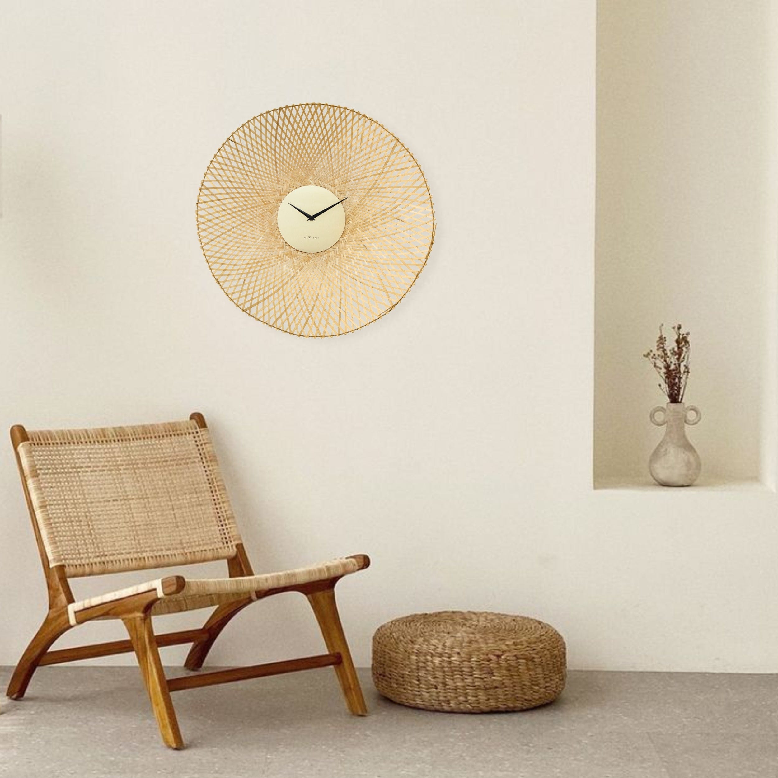 Wall clock 60cm-Silent-Brown/Black-Bamboo-NeXtime 'Vortex' - Goat Corp