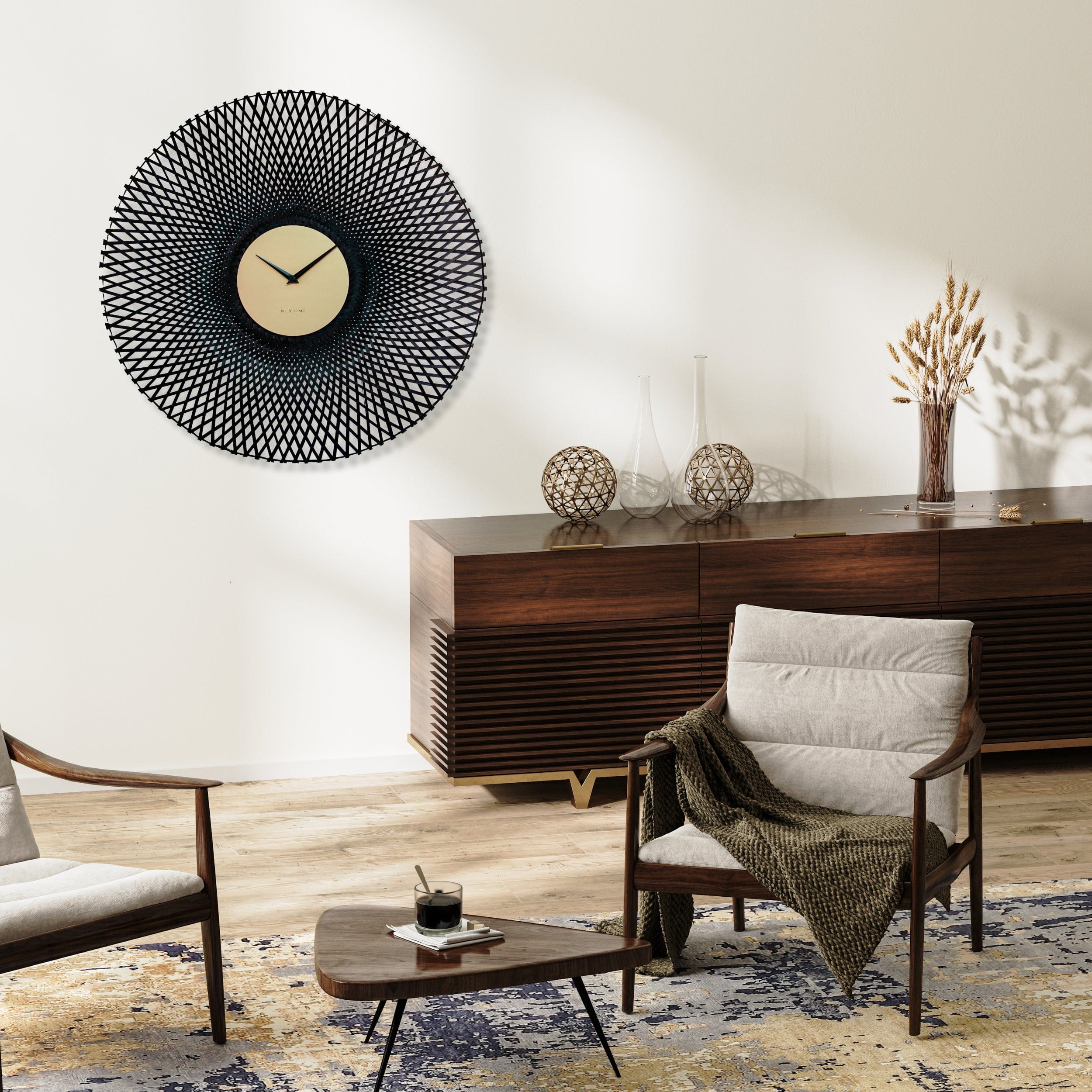 Wall clock 60cm-Silent-Brown/Black-Bamboo-NeXtime 'Vortex' - Goat Corp