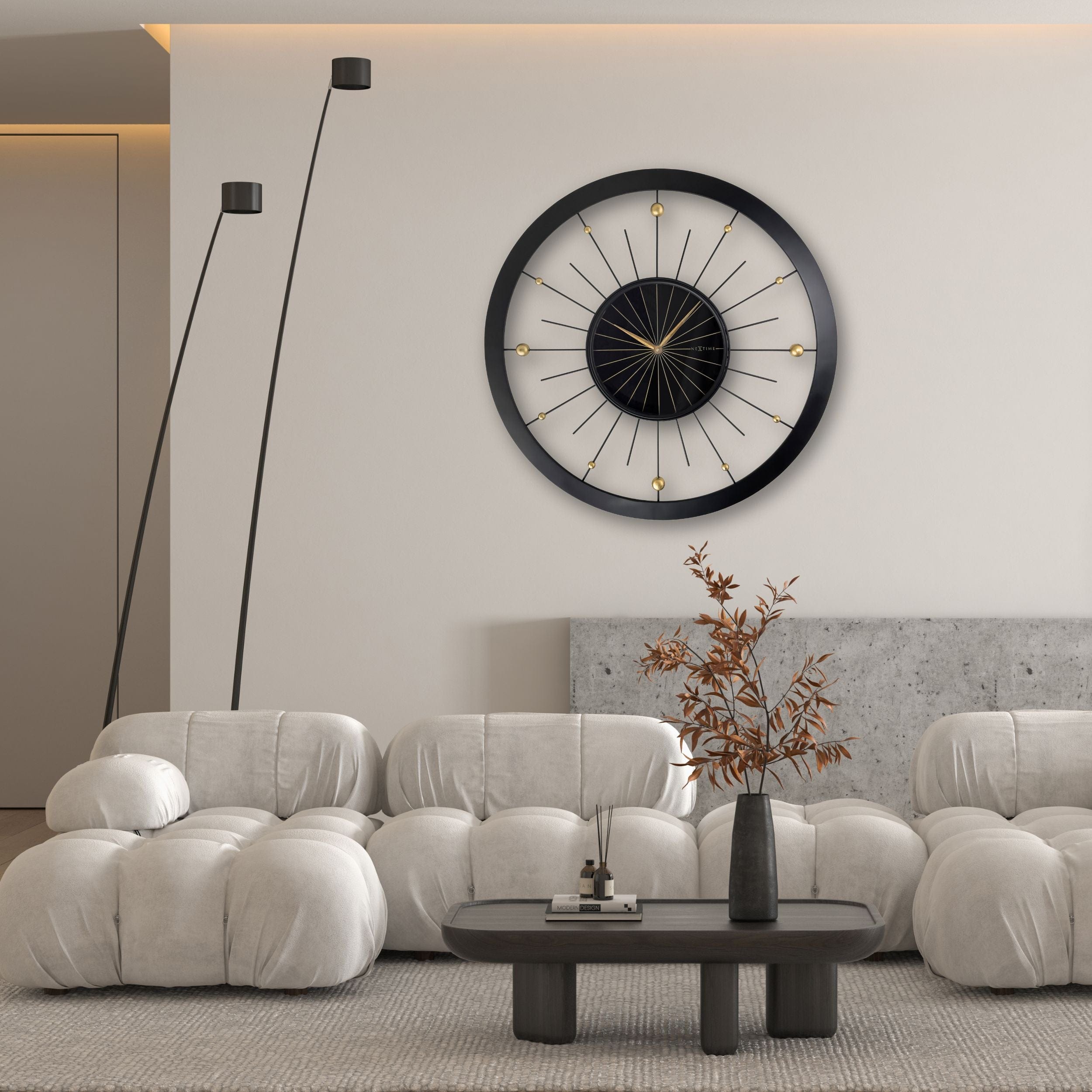 Wall clock 90cm-Silent-Black-Metal-NeXtime 'Orbit Large' - Goat Corp