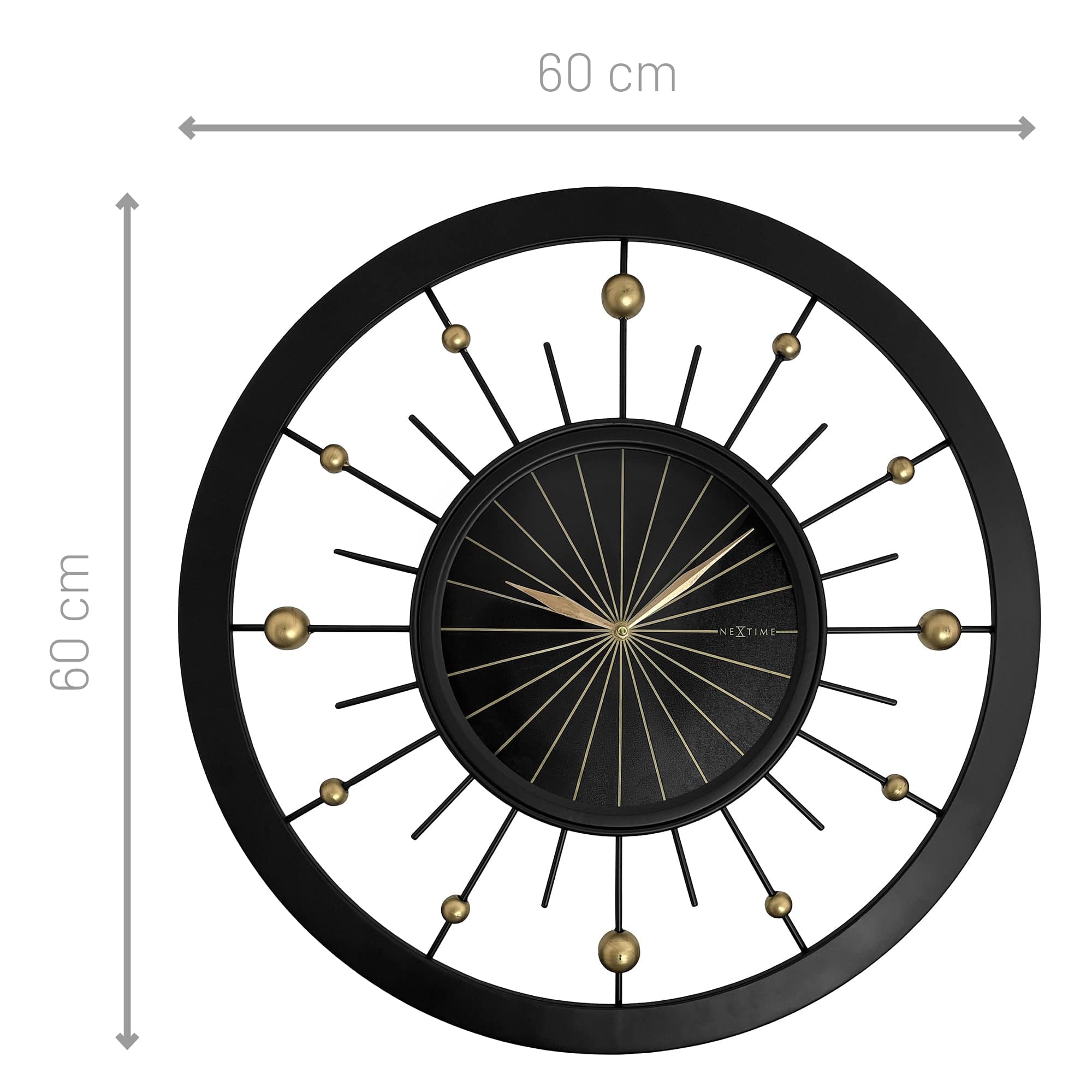 Wall clock 60cm-Silent-Black-Metal-NeXtime 'Orbit' - Goat Corp