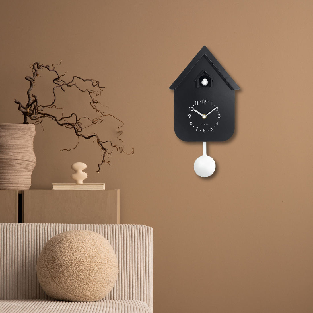 Wall clock 21.5x41.5x8.5cm - Pendulum - Cuckoo -NeXtime 'Twitter' - Goat Corp