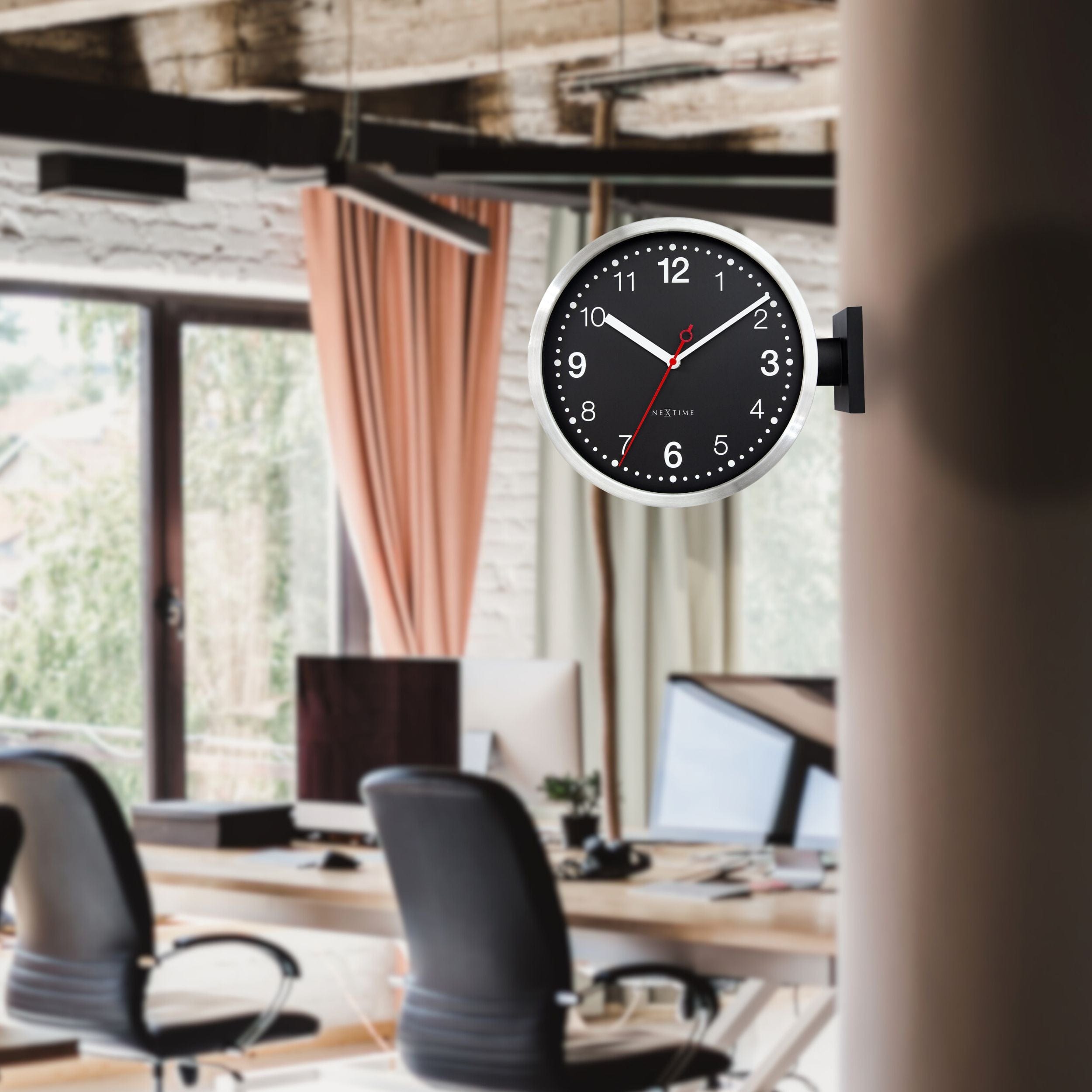 Wall clock 32.3x28x10cm-Silent-White & Black-Aluminium-NeXtime 'Double' - Goat Corp