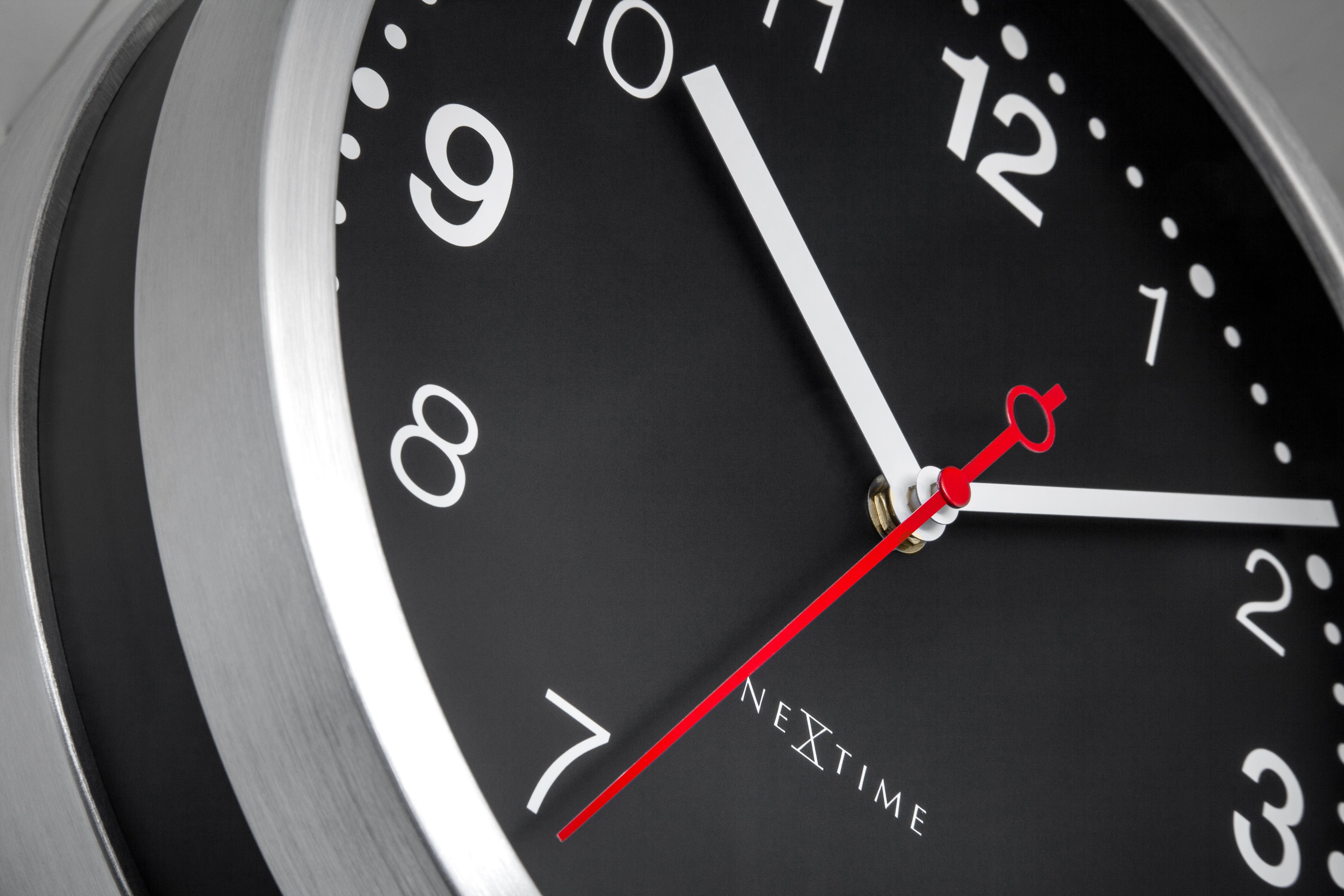 Wall clock 32.3x28x10cm-Silent-White & Black-Aluminium-NeXtime 'Double' - Goat Corp