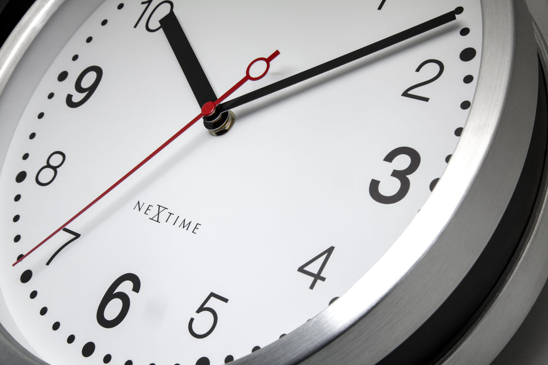 Wall clock 32.3x28x10cm-Silent-White & Black-Aluminium-NeXtime 'Double' - Goat Corp