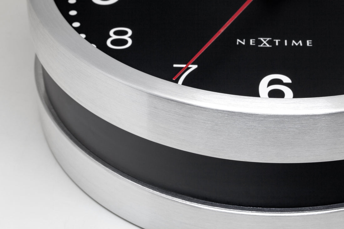 Wall clock 32.3x28x10cm-Silent-White & Black-Aluminium-NeXtime 'Double' - Goat Corp