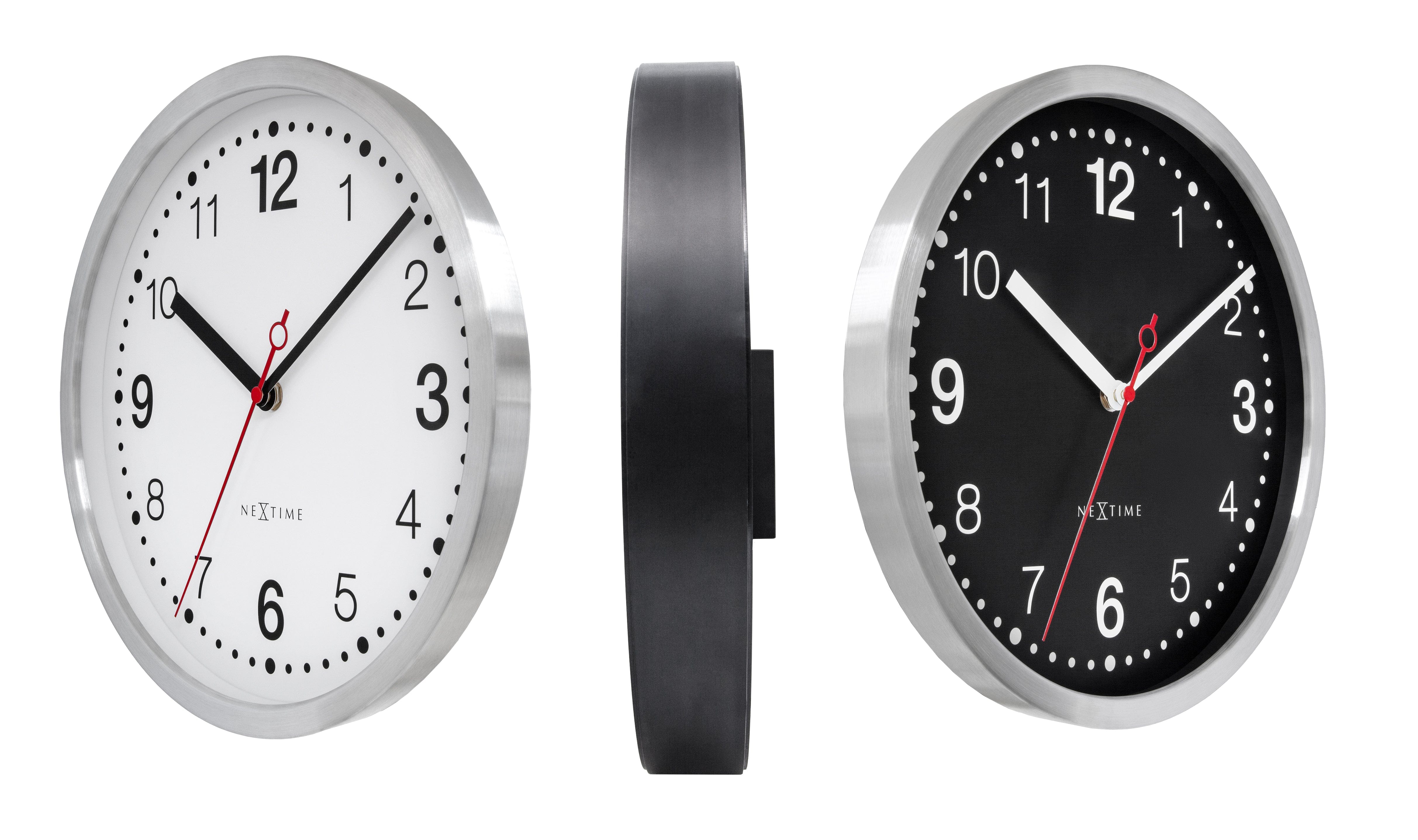 Wall clock 32.3x28x10cm-Silent-White & Black-Aluminium-NeXtime 'Double' - Goat Corp