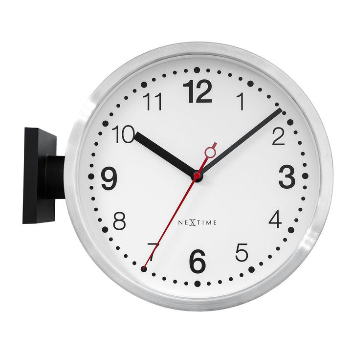 Wall clock 32.3x28x10cm-Silent-White & Black-Aluminium-NeXtime 'Double' - Goat Corp