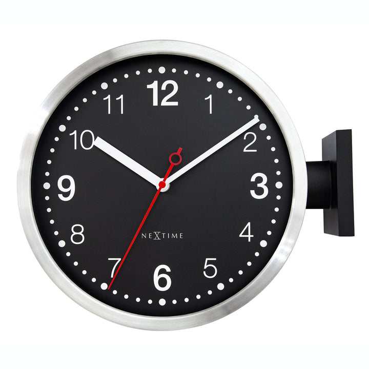 Wall clock 32.3x28x10cm-Silent-White & Black-Aluminium-NeXtime 'Double' - Goat Corp