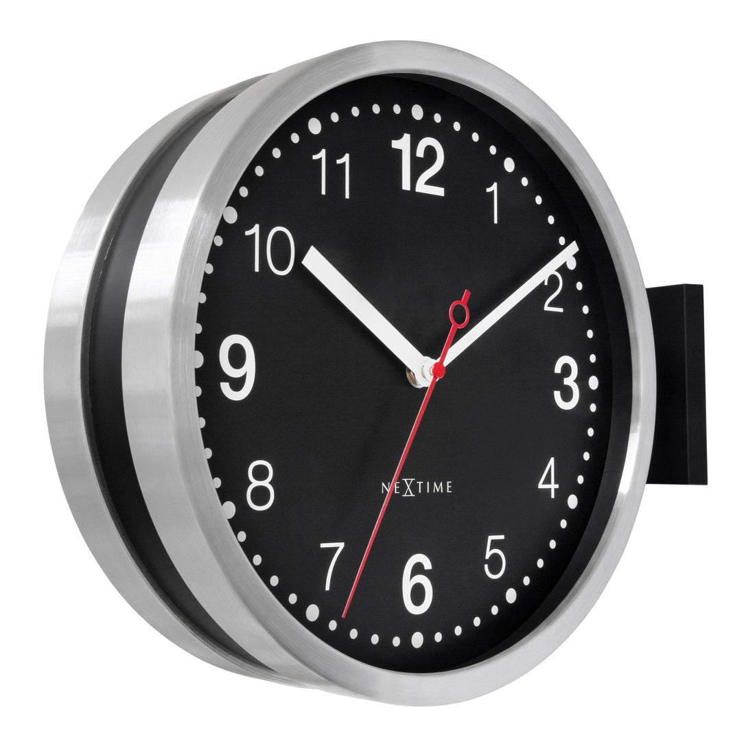 Wall clock 32.3x28x10cm-Silent-White & Black-Aluminium-NeXtime 'Double' - Goat Corp