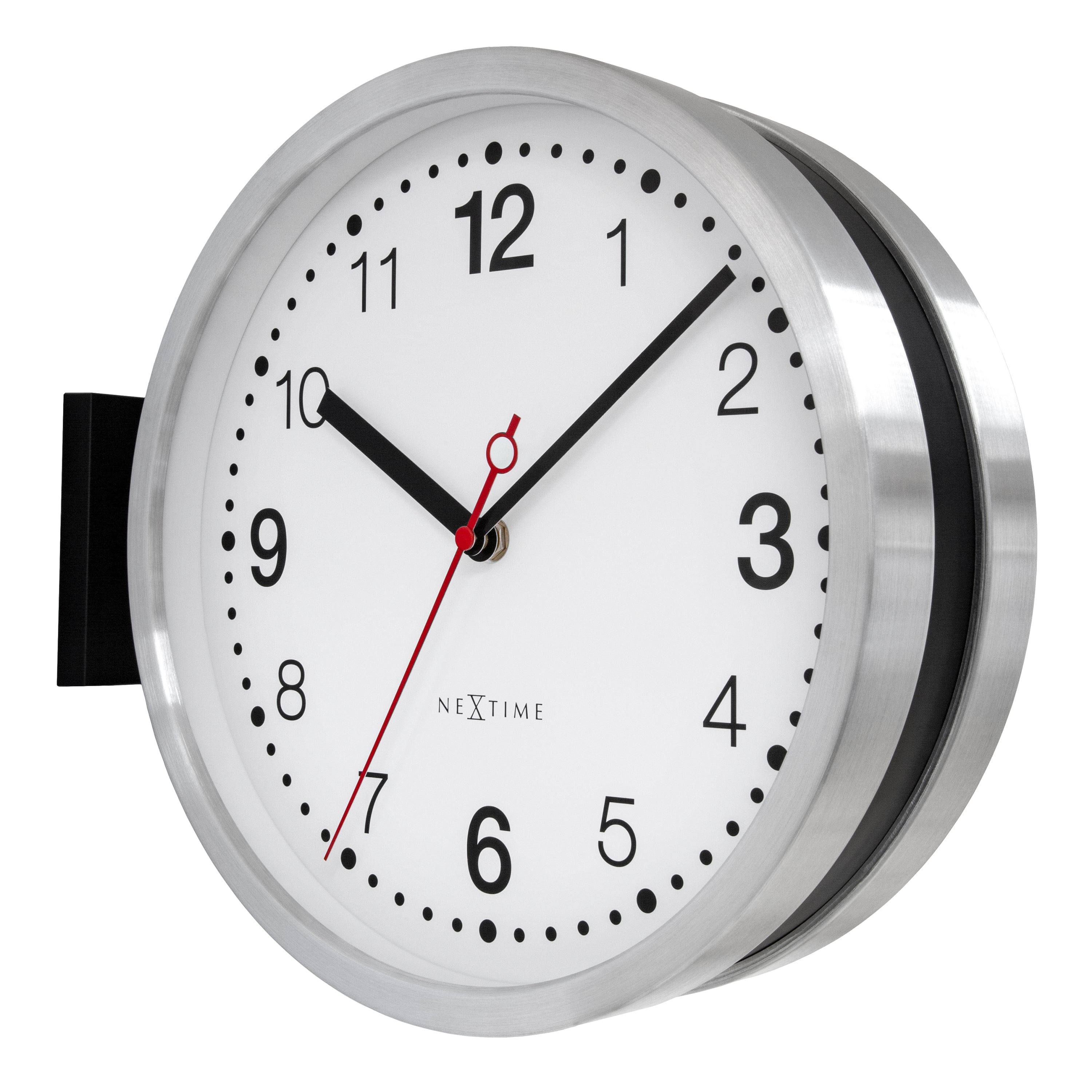 Wall clock 32.3x28x10cm-Silent-White & Black-Aluminium-NeXtime 'Double' - Goat Corp