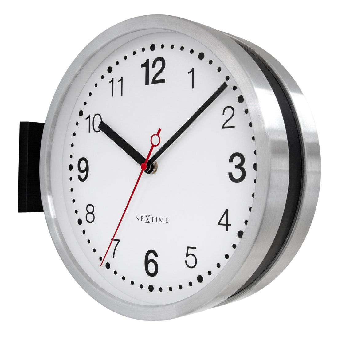 Wall clock 32.3x28x10cm-Silent-White & Black-Aluminium-NeXtime 'Double' - Goat Corp
