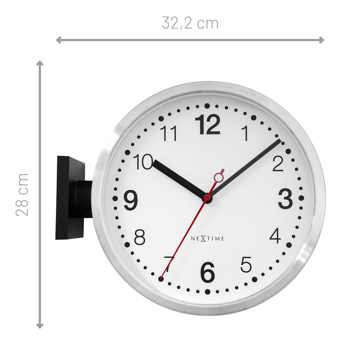 Wall clock 32.3x28x10cm-Silent-White & Black-Aluminium-NeXtime 'Double' - Goat Corp