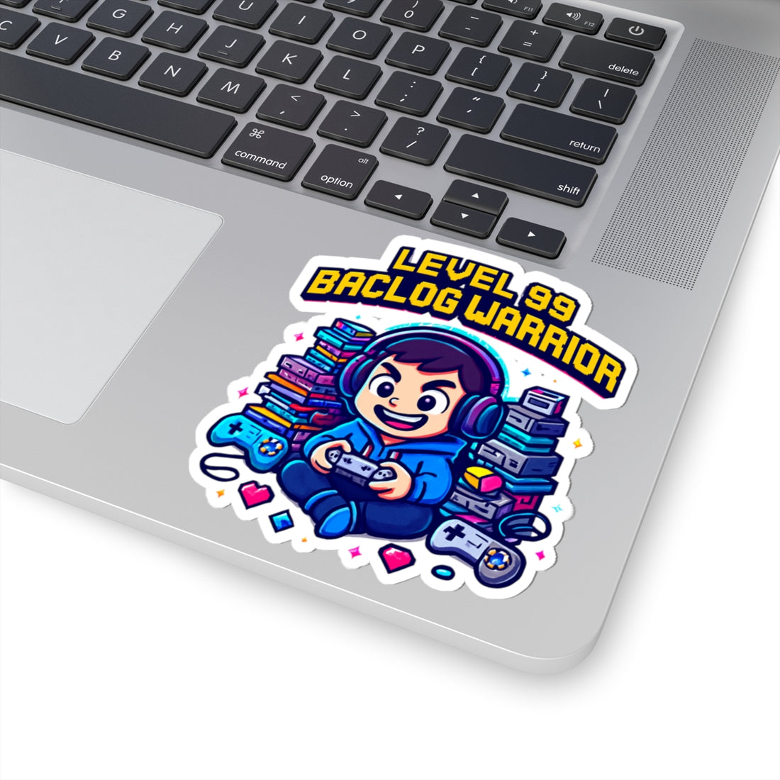 Kiss-Cut Sticker — "Level 99 Backlog Warrior" Gamer Sticker, Cute Retro Gaming Laptop Decal