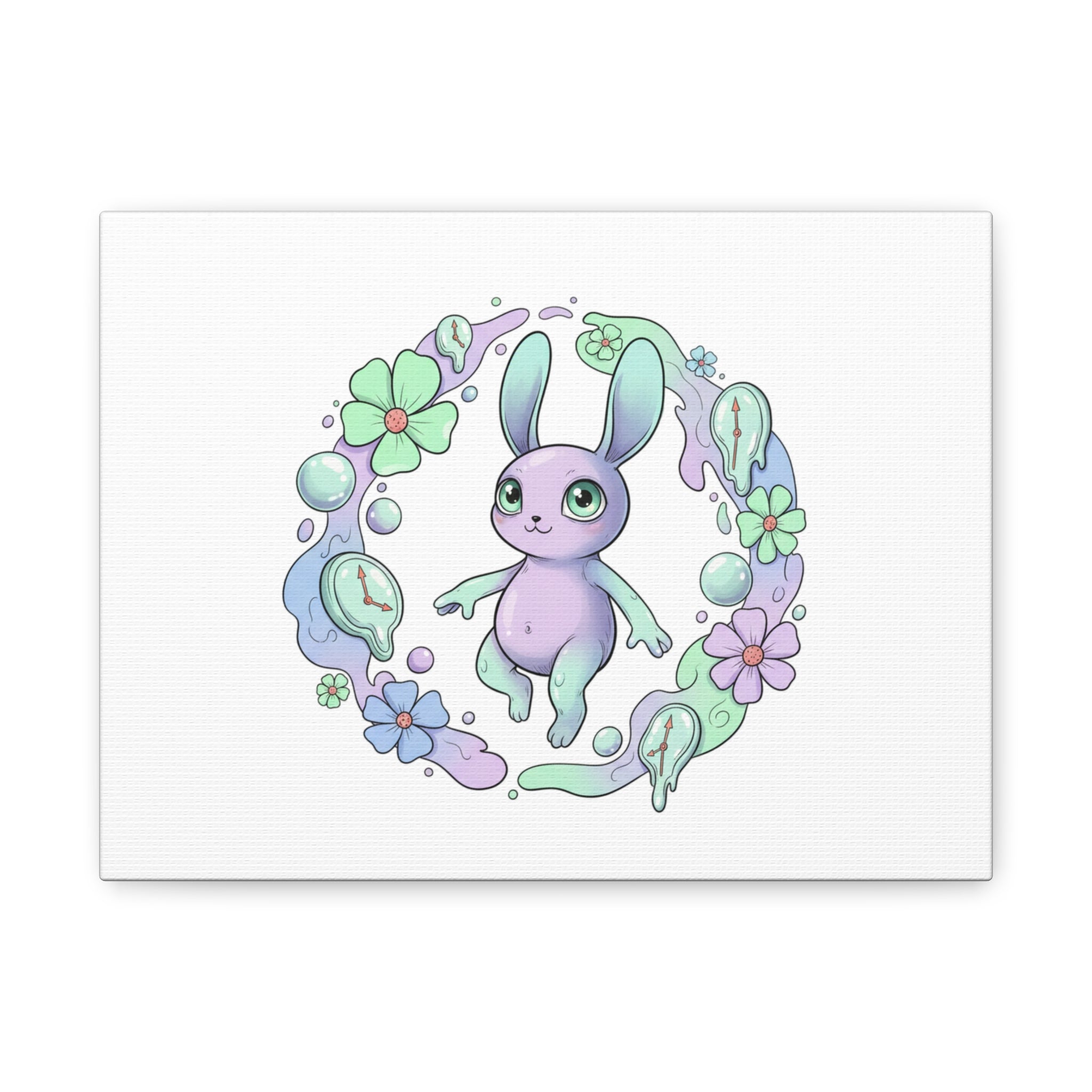 Micro-Surreal Bunny Wreath Canvas | Weirdcore Micro-Surrealism Art