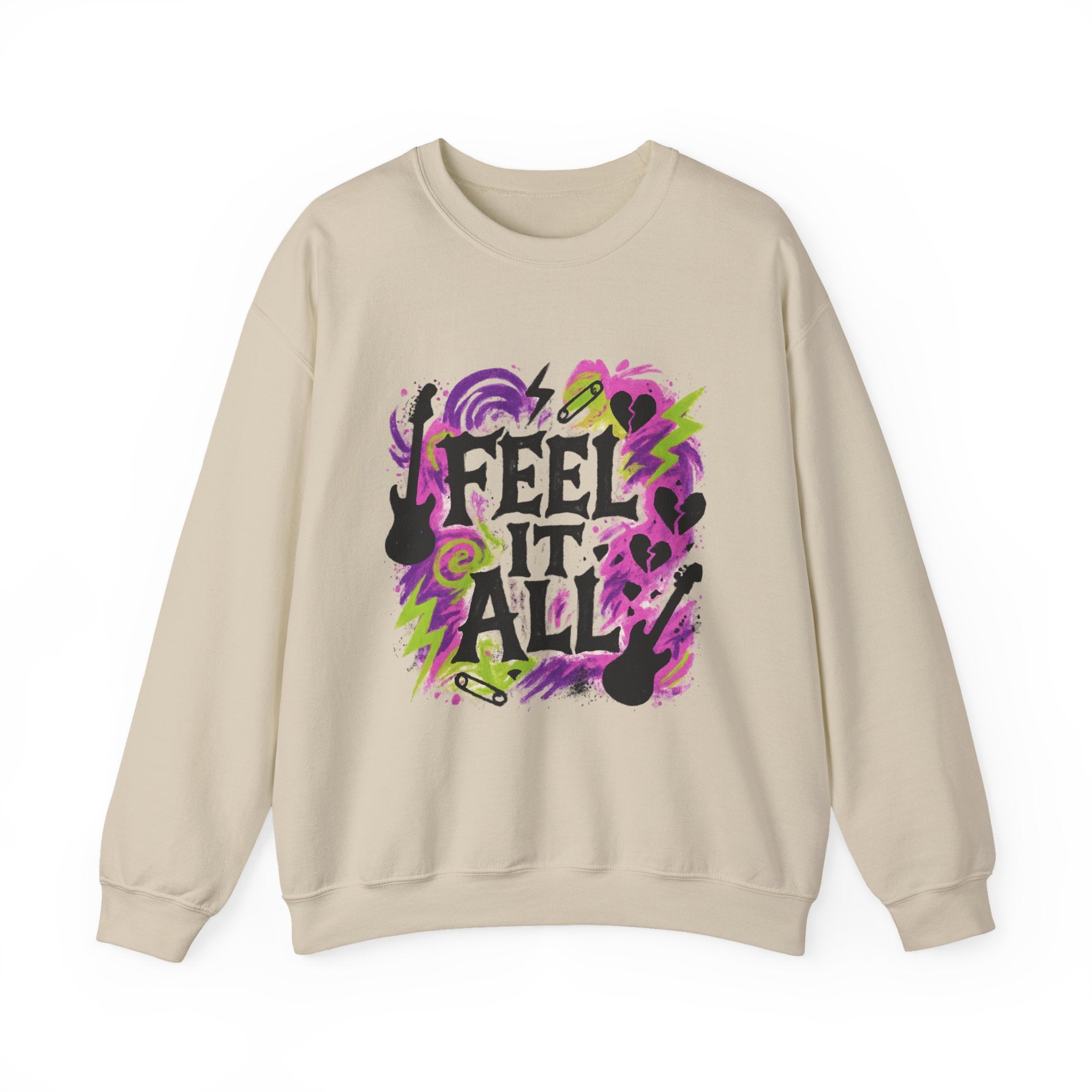 Feel It All Crewneck Sweatshirt — Retro Neon Music Graphic