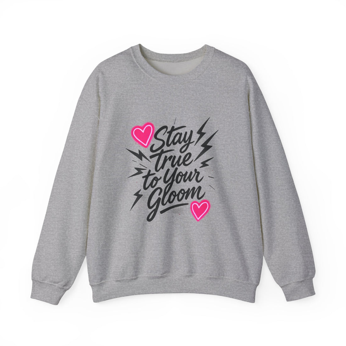 Crewneck Sweatshirt — "Stay True to Your Gloom" Pink Heart Graphic