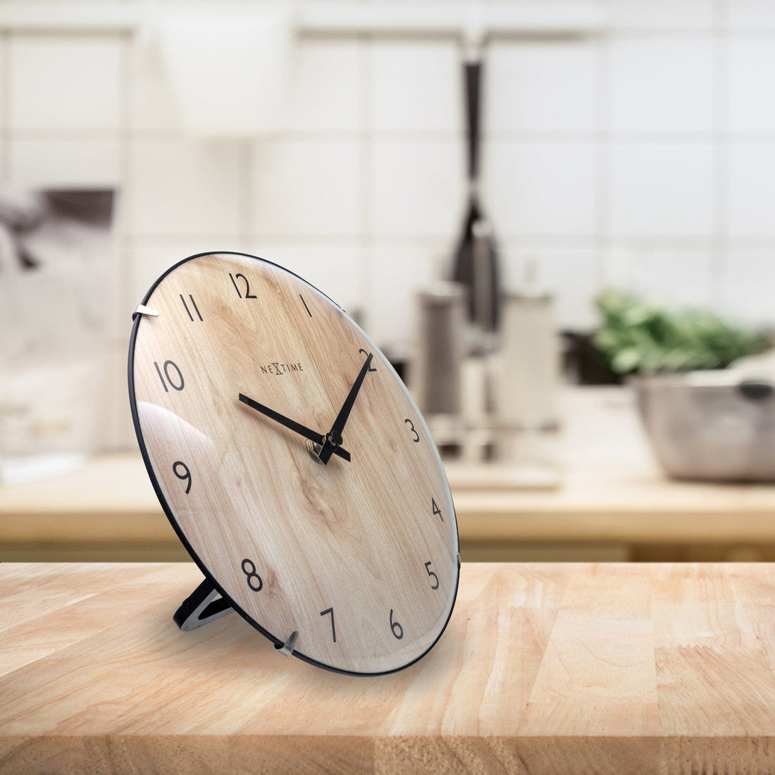Table/Wall clock 20cm - Domed glass lens - Silent - Light Wood color - Glass - "Edge Wood Mini" - Goat Corp