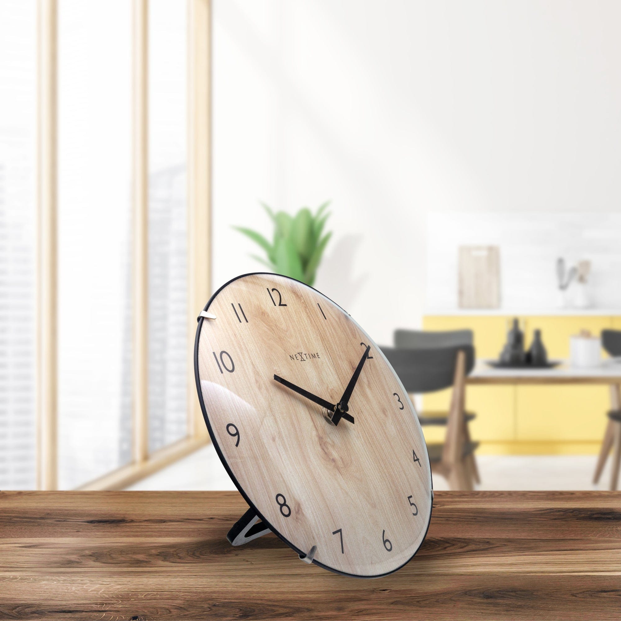 Table/Wall clock 20cm - Domed glass lens - Silent - Light Wood color - Glass - "Edge Wood Mini" - Goat Corp