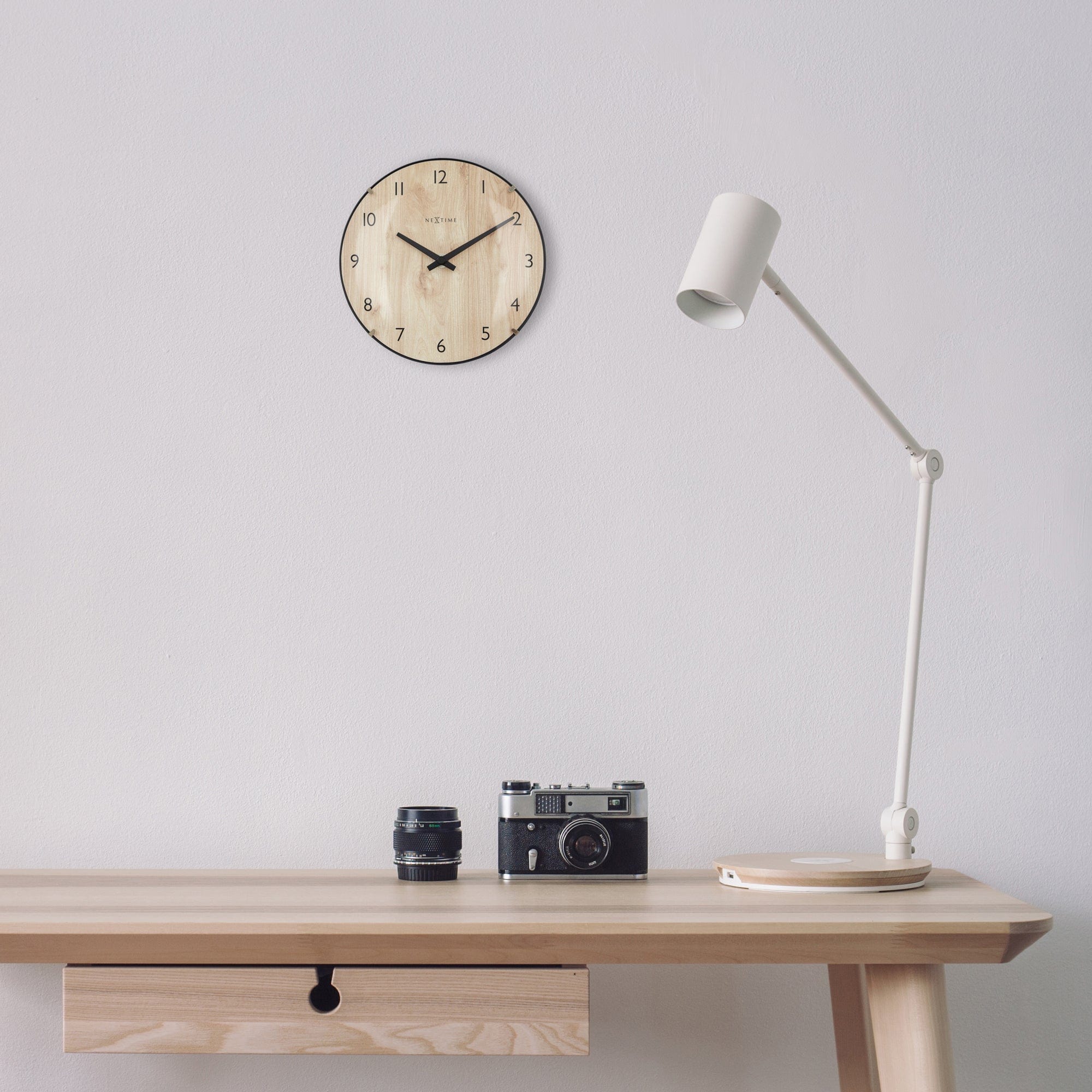 Table/Wall clock 20cm - Domed glass lens - Silent - Light Wood color - Glass - "Edge Wood Mini" - Goat Corp