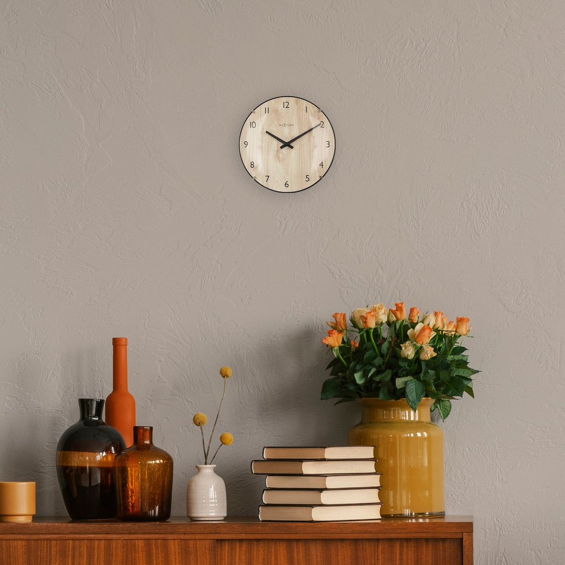 Table/Wall clock 20cm - Domed glass lens - Silent - Light Wood color - Glass - "Edge Wood Mini" - Goat Corp