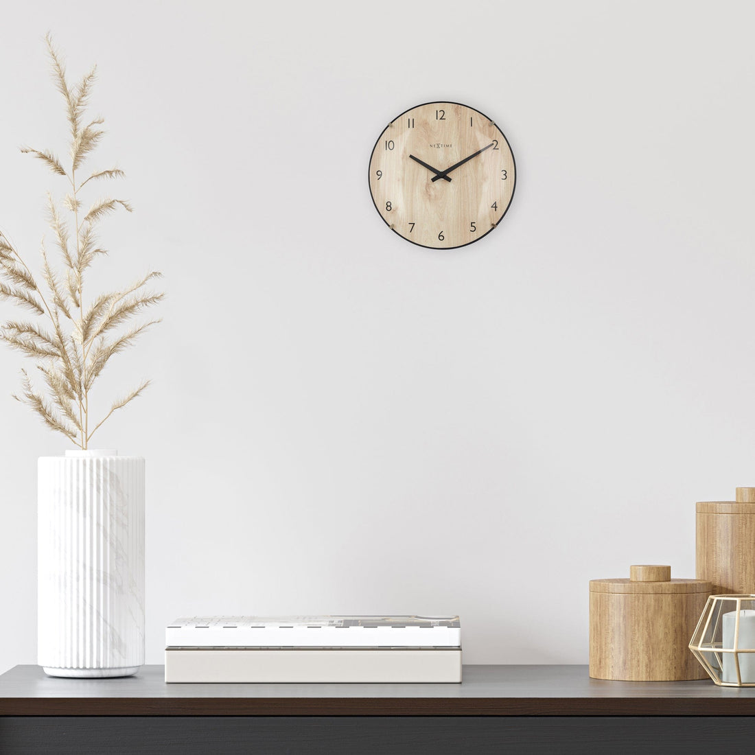 Table/Wall clock 20cm - Domed glass lens - Silent - Light Wood color - Glass - "Edge Wood Mini" - Goat Corp