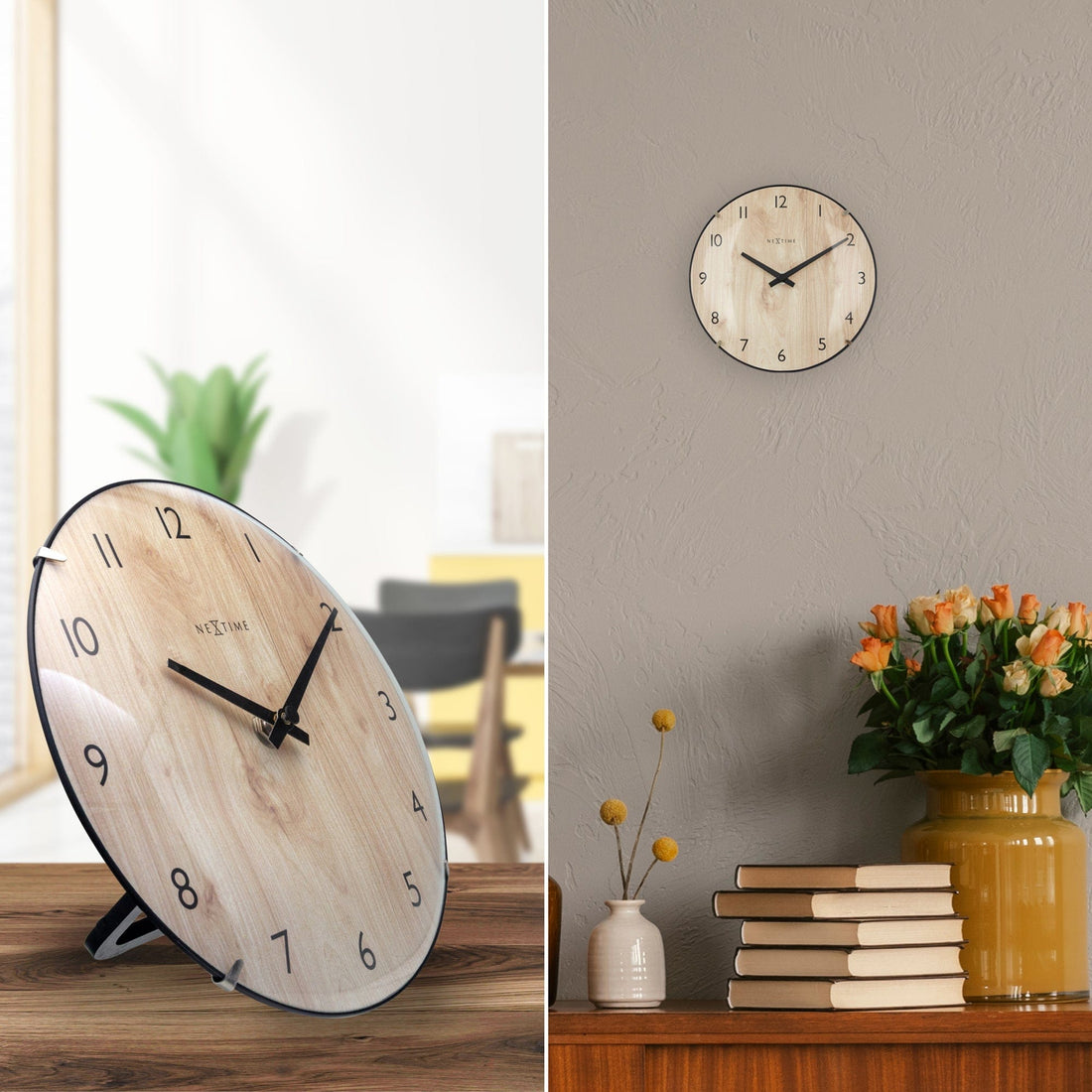 Table/Wall clock 20cm - Domed glass lens - Silent - Light Wood color - Glass - "Edge Wood Mini" - Goat Corp