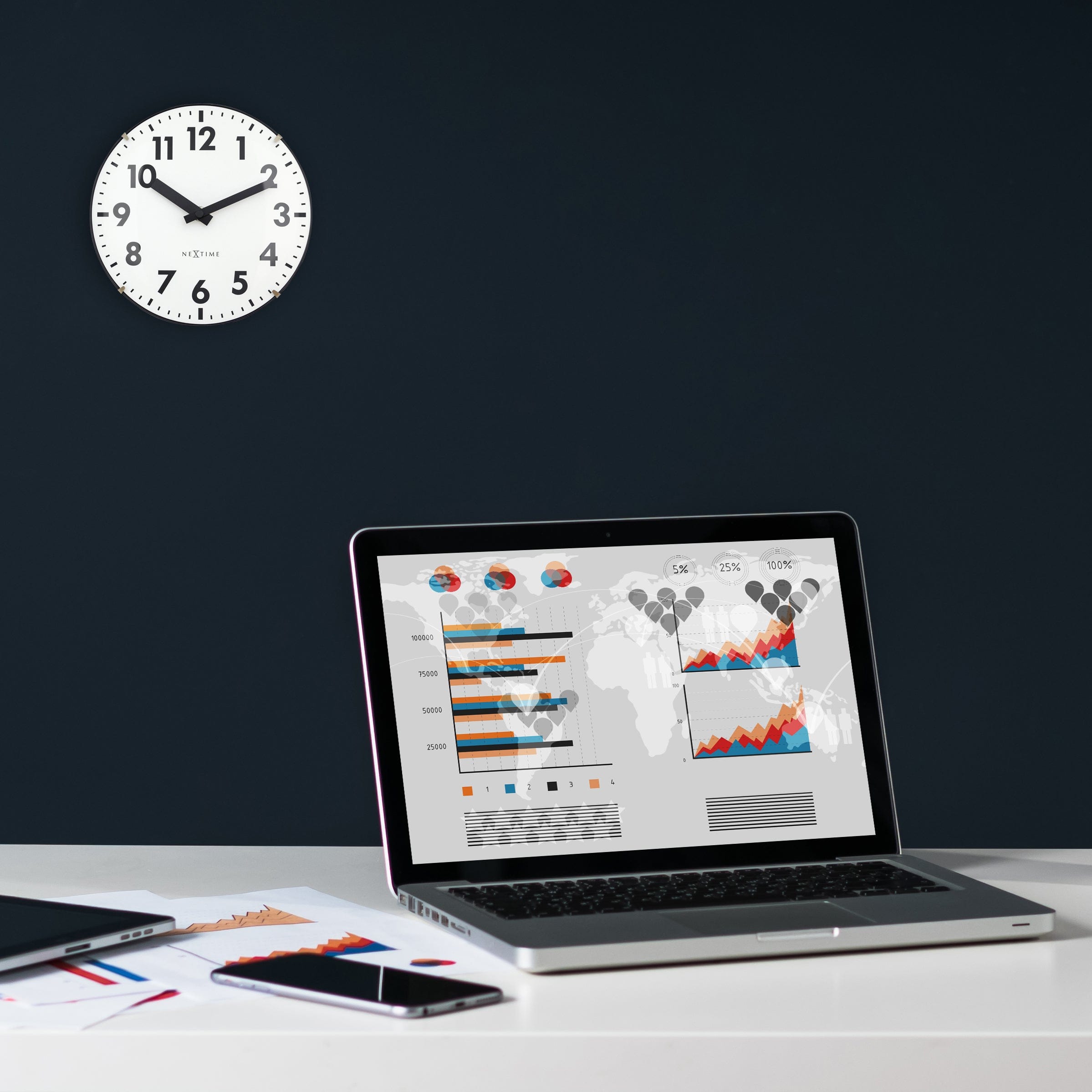 Table/Wall clock 20cm - Domed glass lens - Silent - Glass - "Duomo Mini" - Goat Corp