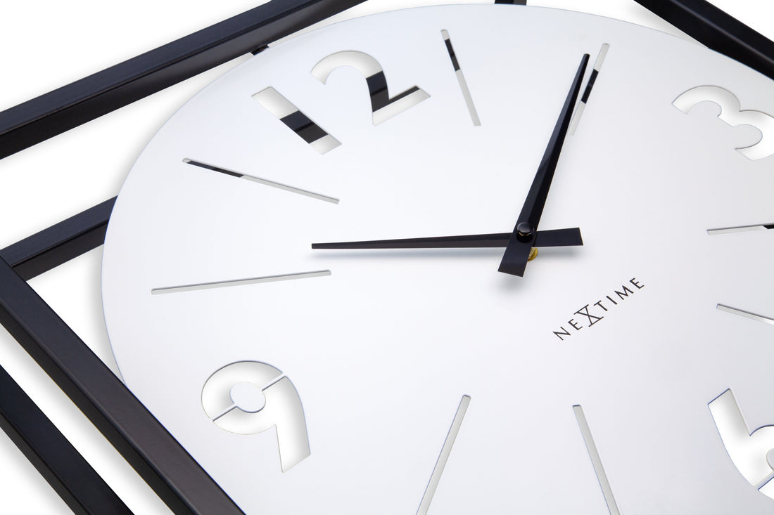 Table / Wall clock 40 x 40 x 9.5 cm - Metal - Black / White - NeXtime 'Time Frame' - Goat Corp