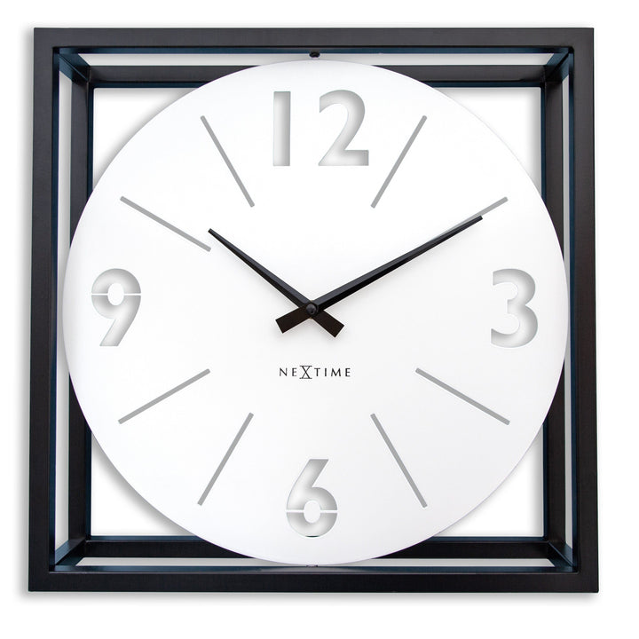 Table / Wall clock 40 x 40 x 9.5 cm - Metal - Black / White - NeXtime 'Time Frame' - Goat Corp