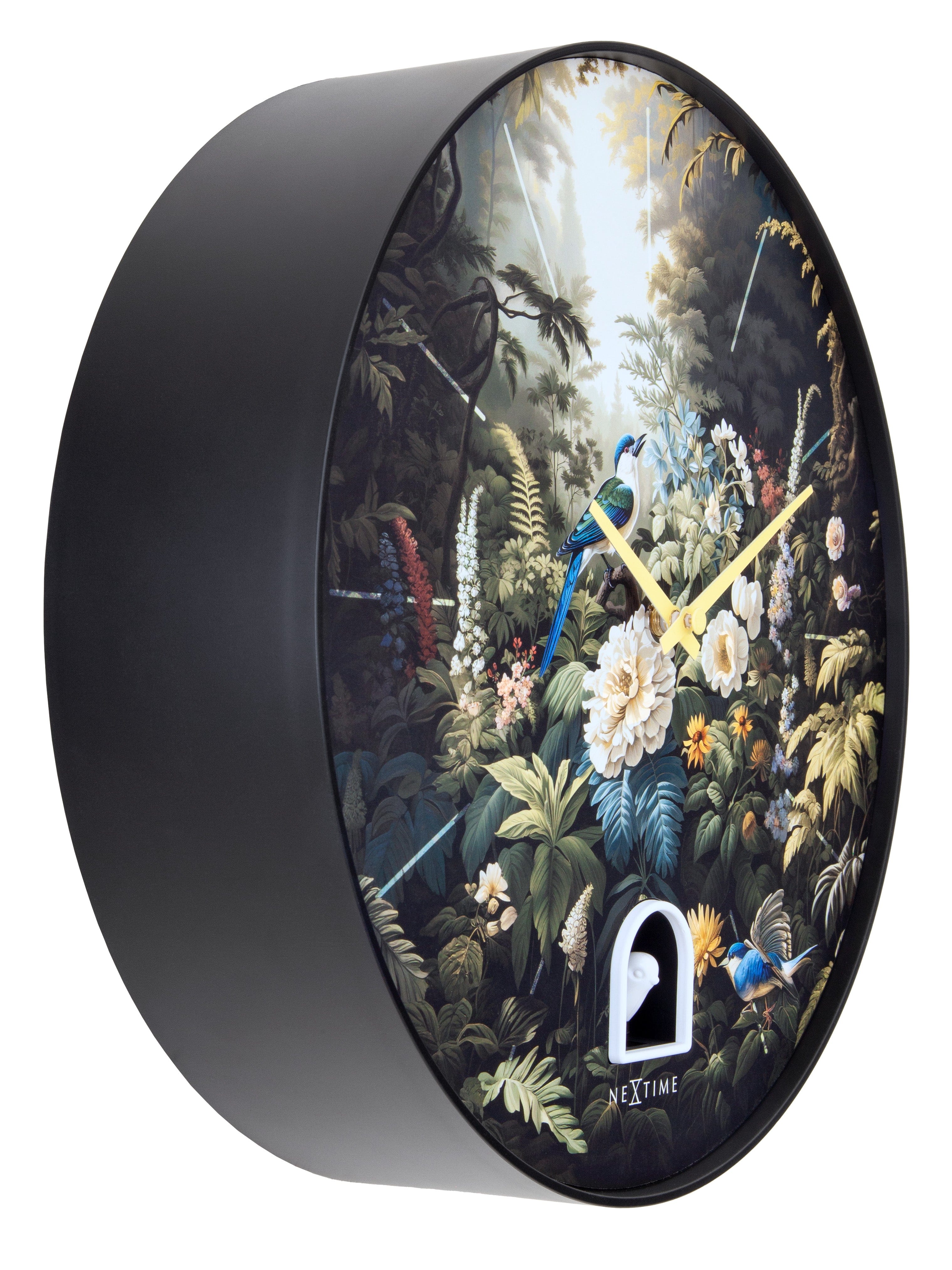 Wall clock 30cmØ - Plastic - Black - Cuckoo - NeXtime 'Vanity Cuckoo' - Goat Corp