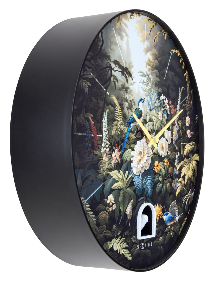 Wall clock 30cmØ - Plastic - Black - Cuckoo - NeXtime 'Vanity Cuckoo' - Goat Corp