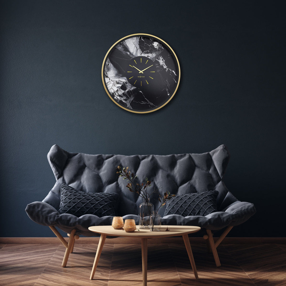 Large Wall Clock 48cm-Silent-Aluminium-NeXtime 'Marble Duo' - Goat Corp