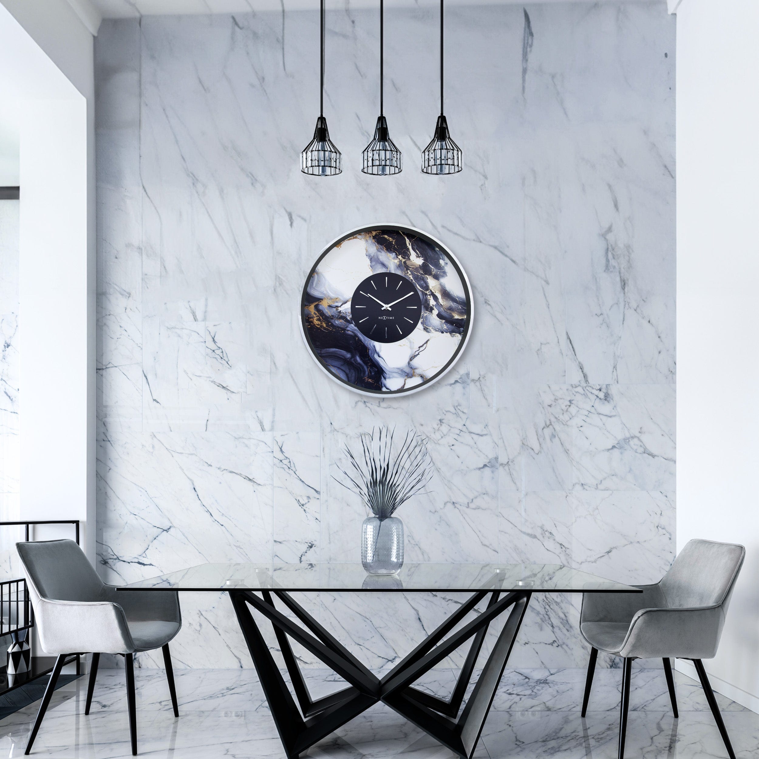 Large Wall Clock 48cm-Silent-Aluminium-NeXtime 'Marble Duo' - Goat Corp