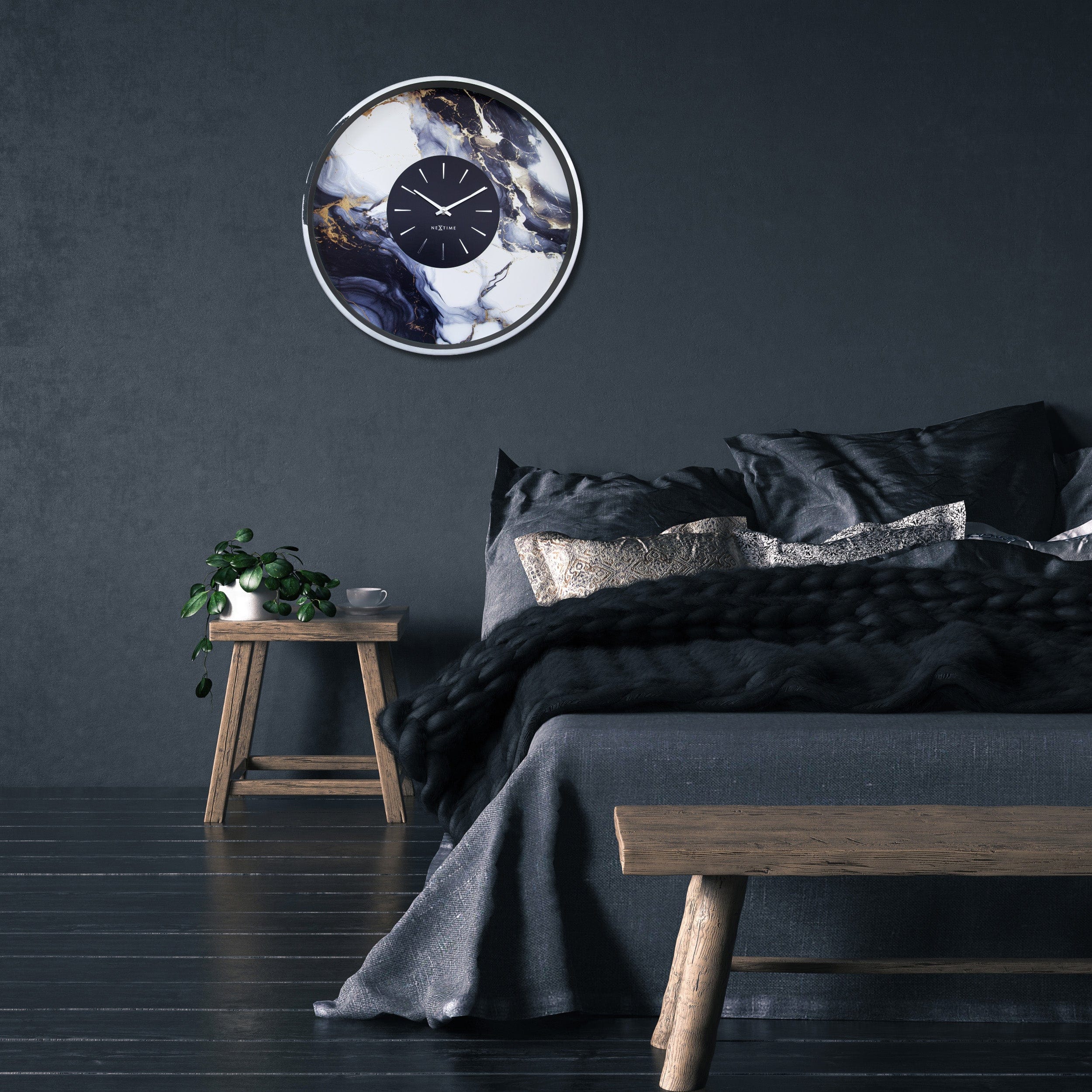 Large Wall Clock 48cm-Silent-Aluminium-NeXtime 'Marble Duo' - Goat Corp