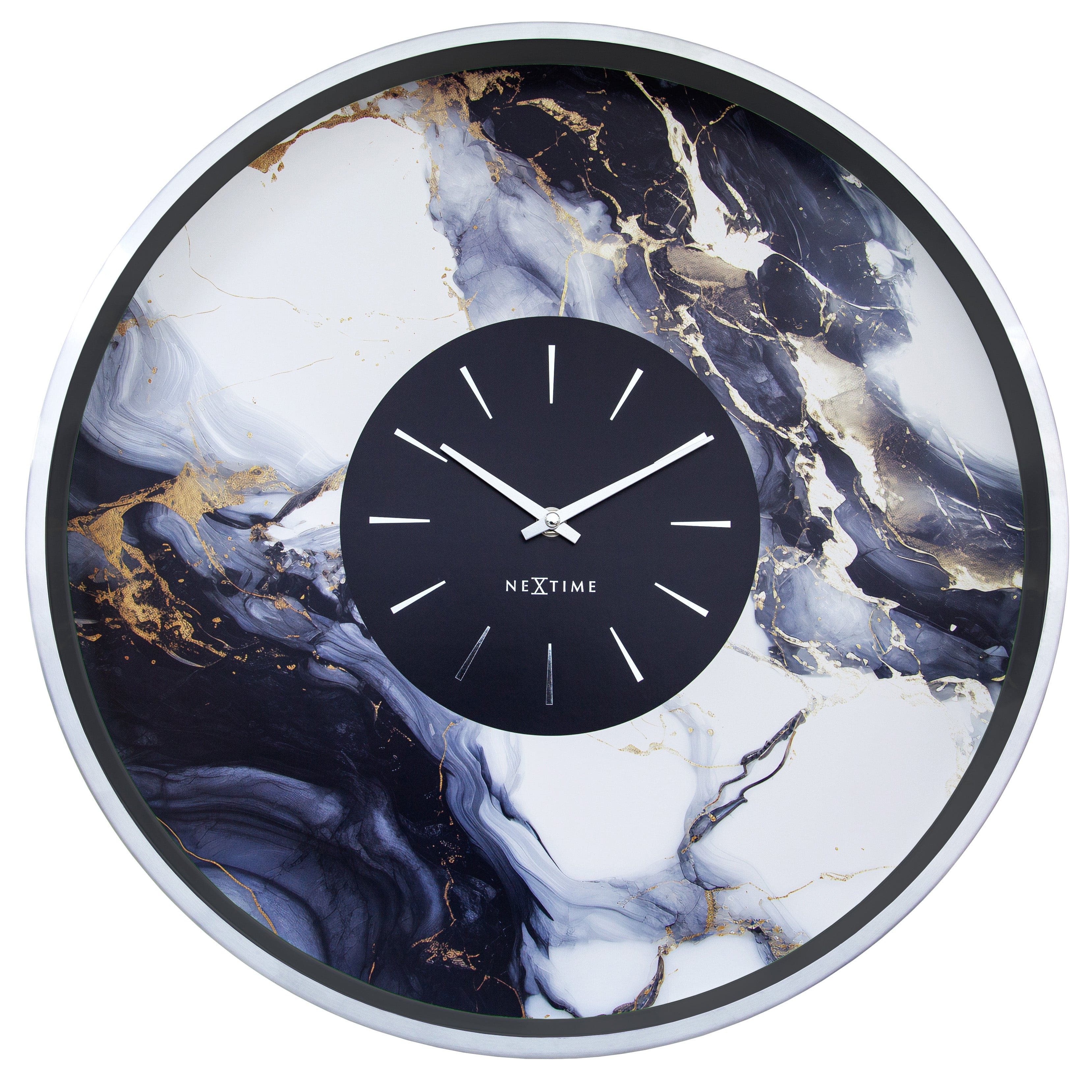 Large Wall Clock 48cm-Silent-Aluminium-NeXtime 'Marble Duo' - Goat Corp